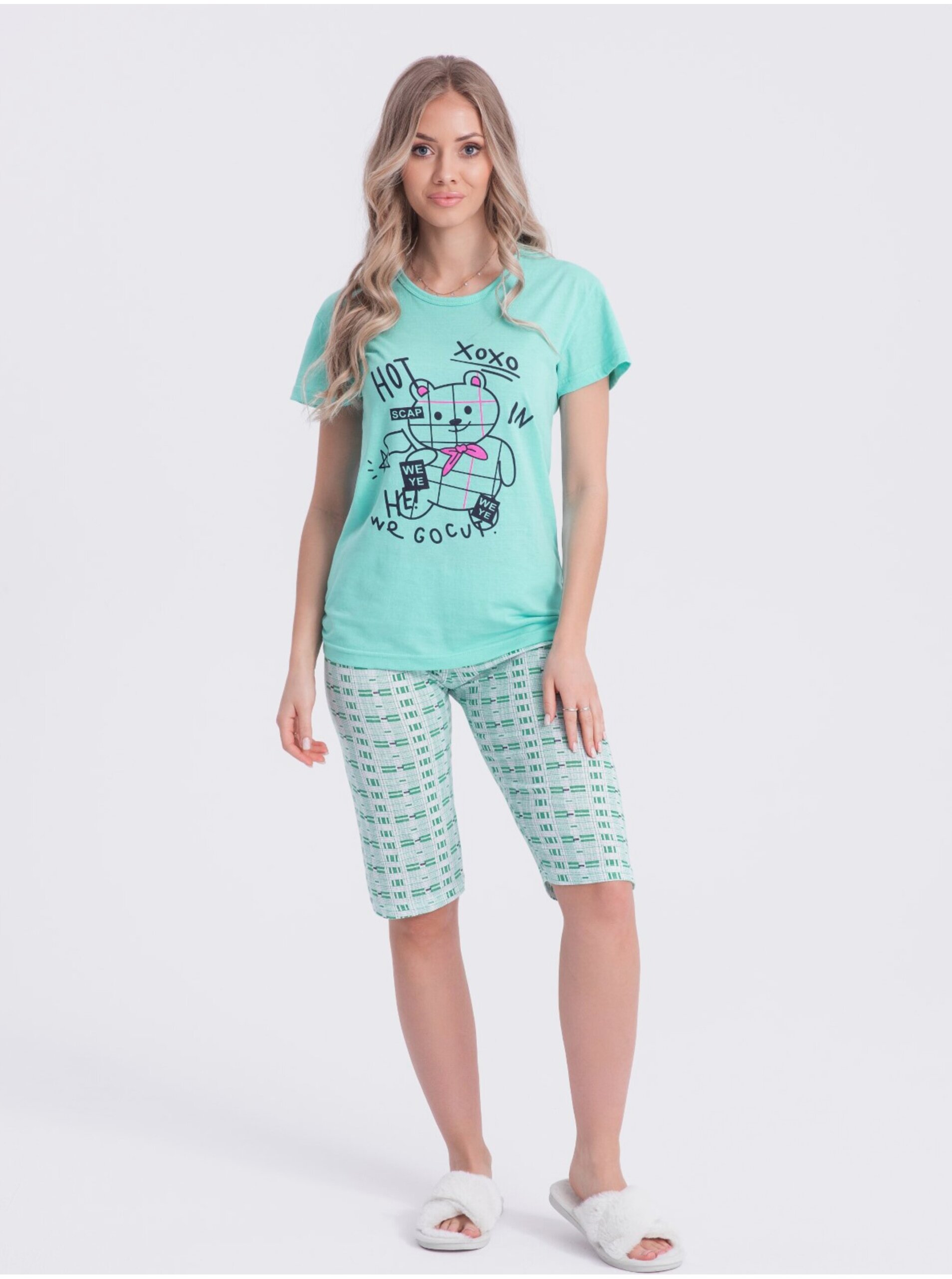 E-shop Mentolové dámske pyžamo s potlačou Edoti