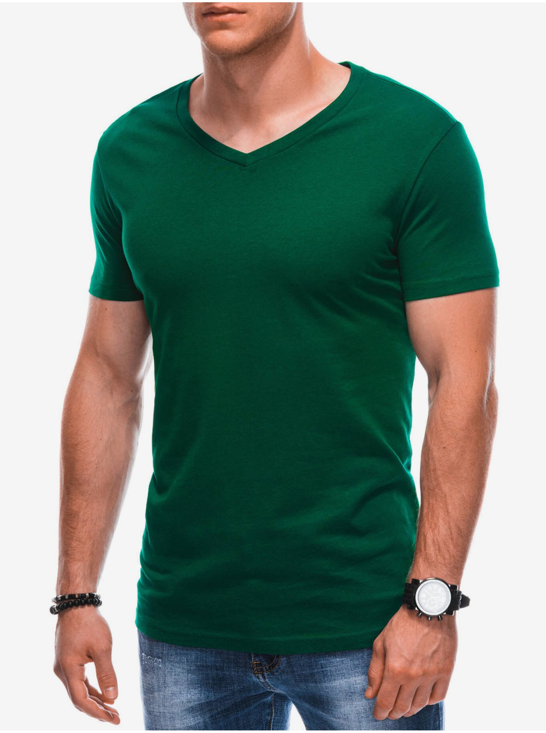 Levně Zelené pánské basic tričko Edoti