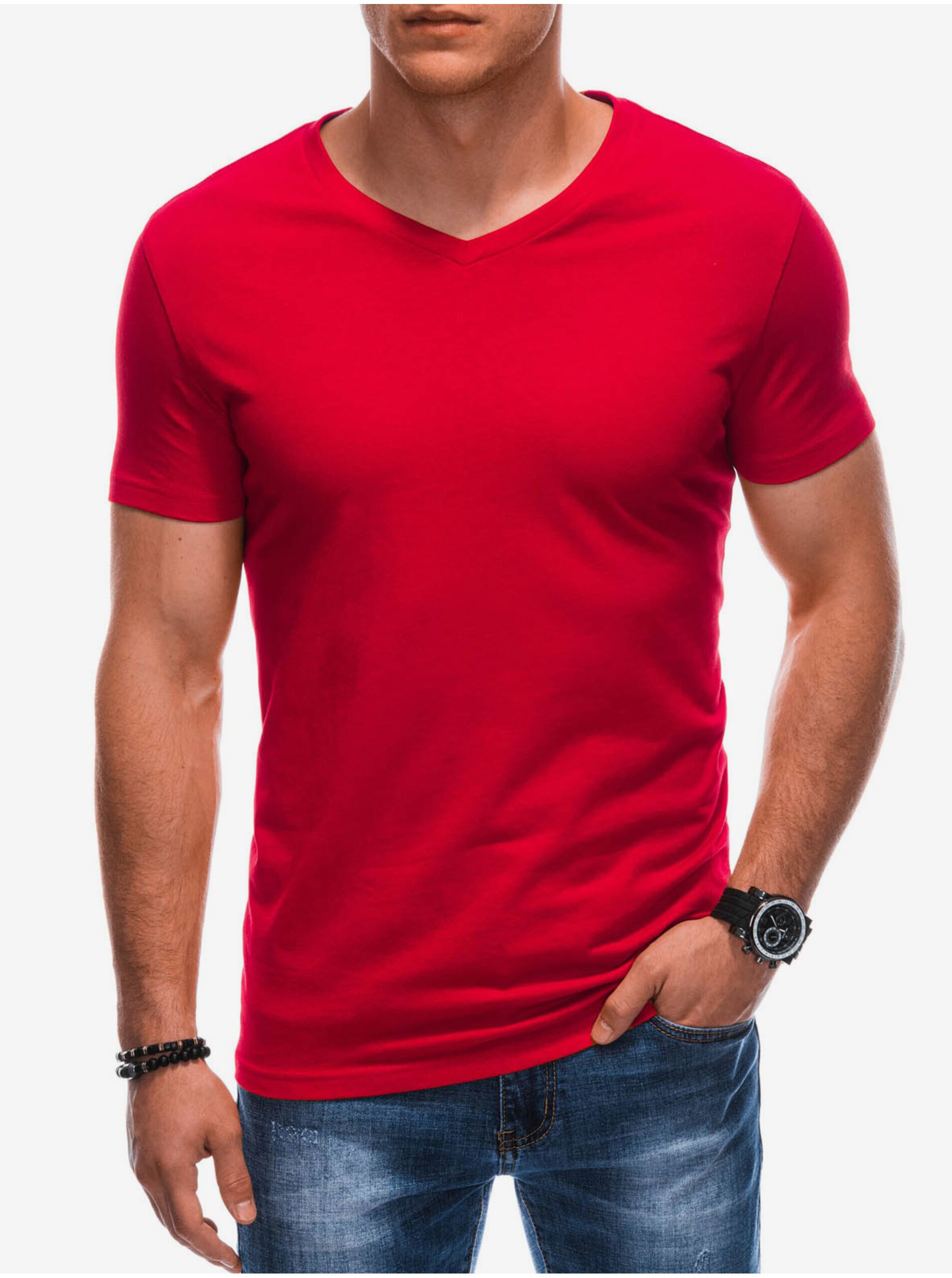 Lacno Červené pánske basic tričko Edoti