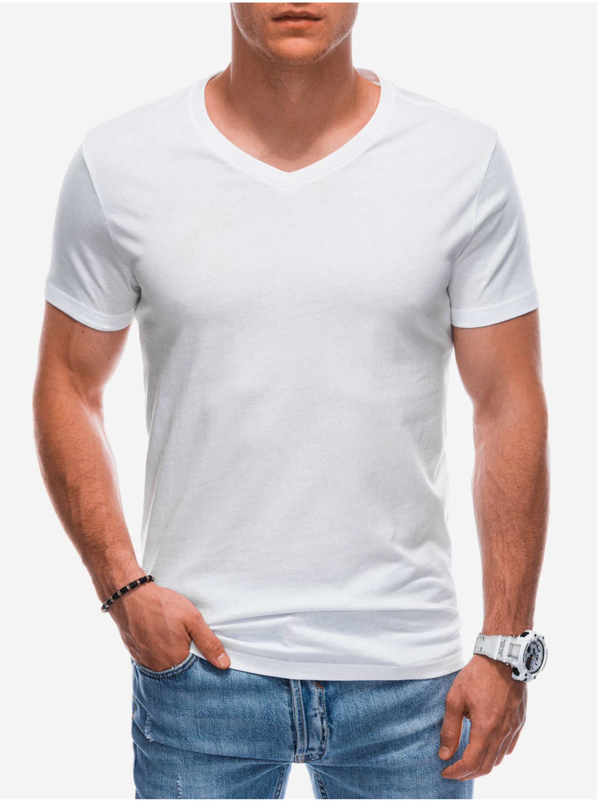 Levně Bílé pánské basic tričko Edoti