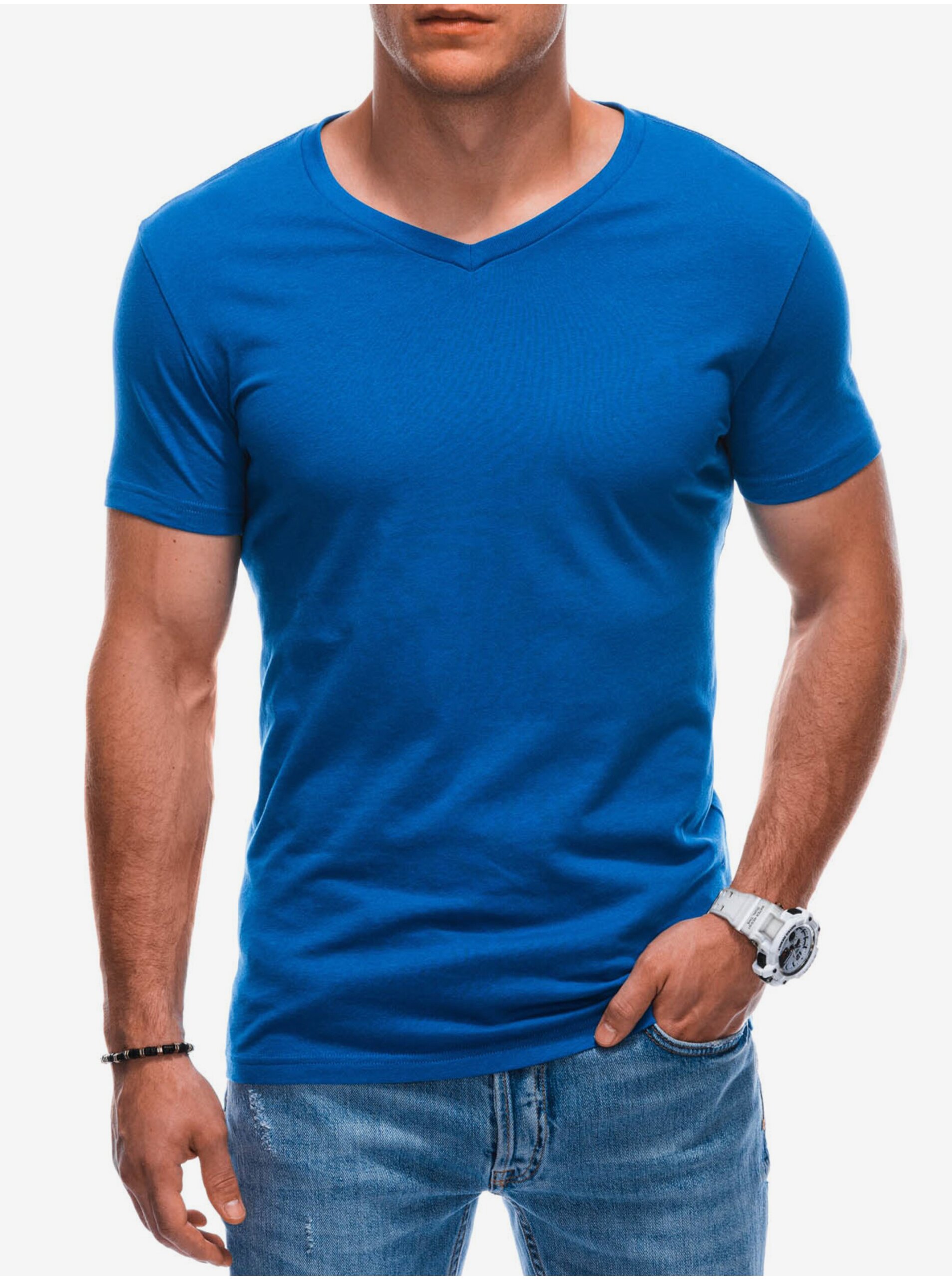 Levně Modré pánské basic tričko Edoti