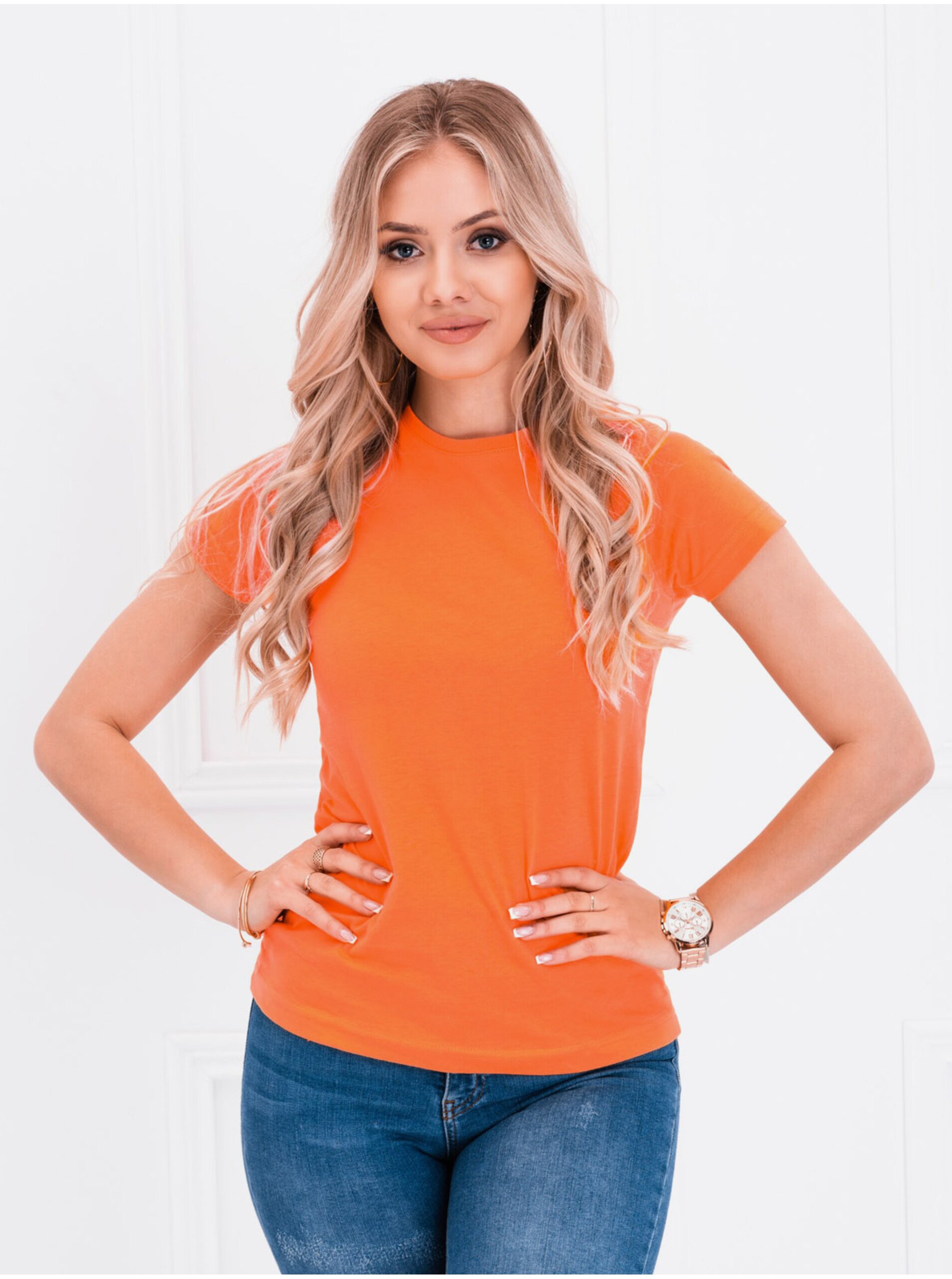 Lacno Oranžové dámske basic tričko Edoti