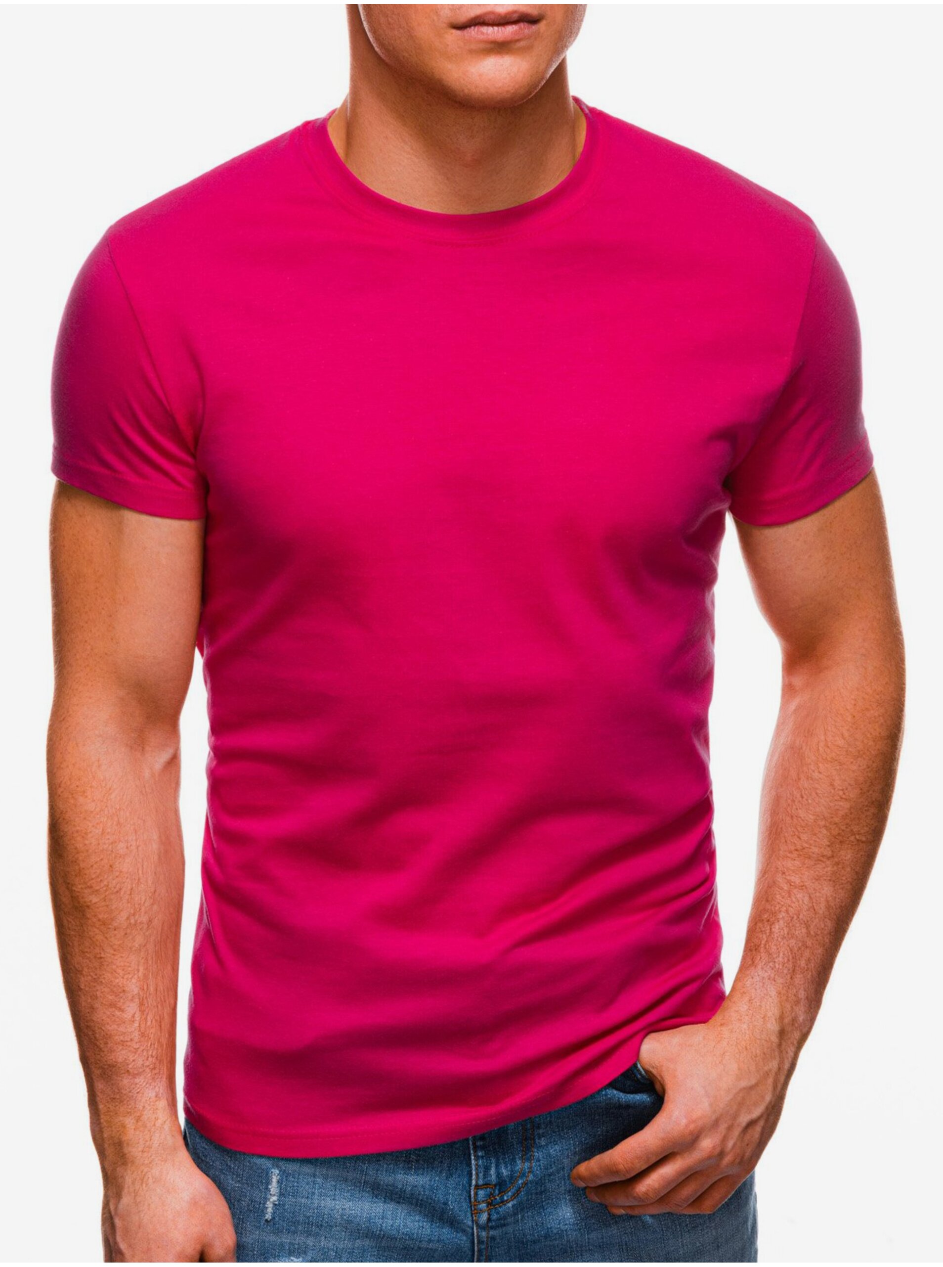 Levně Tmavě růžové pánské basic tričko Edoti