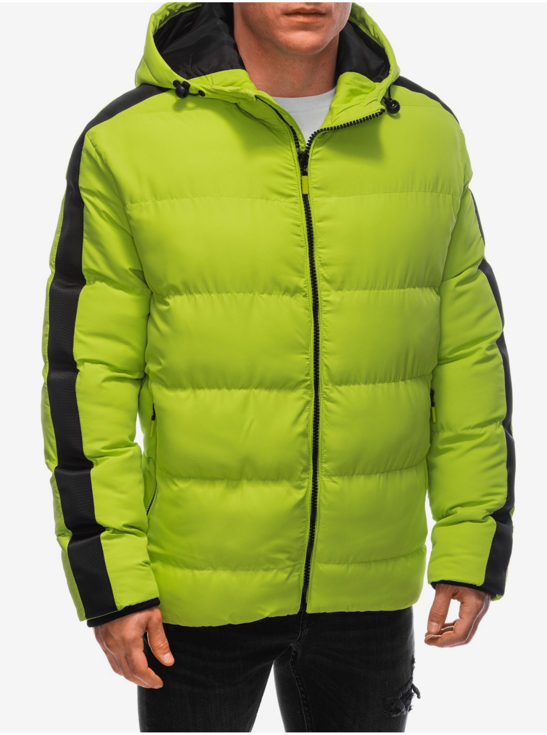 Lacno Svetlo zelená pánska prešívaná zimná bunda Edoti