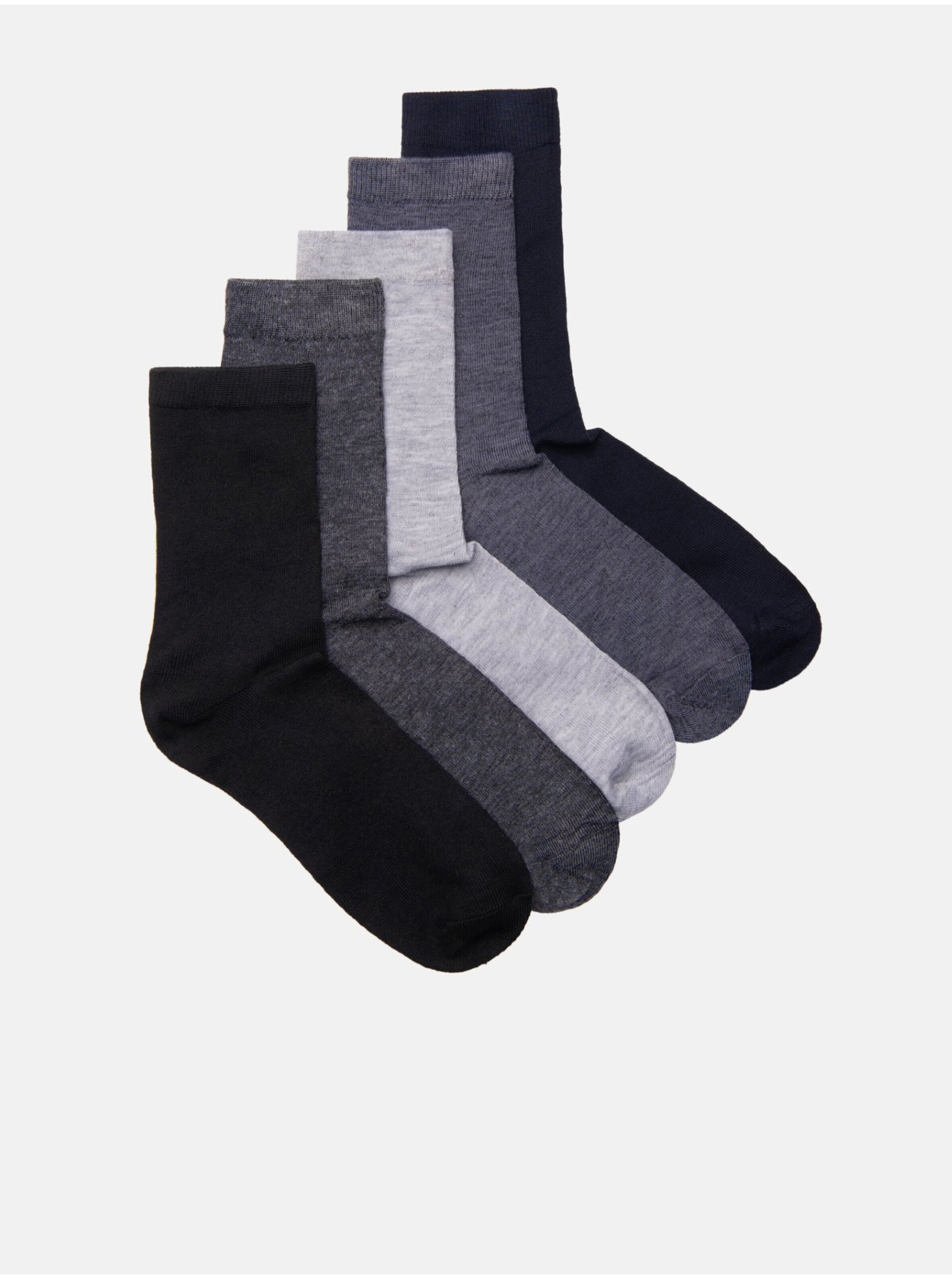 Lacno Sada piatich párov pánskych ponožiek v čiernej, tmavosivej, svetlosivej a tmavomodrej farbe Edoti