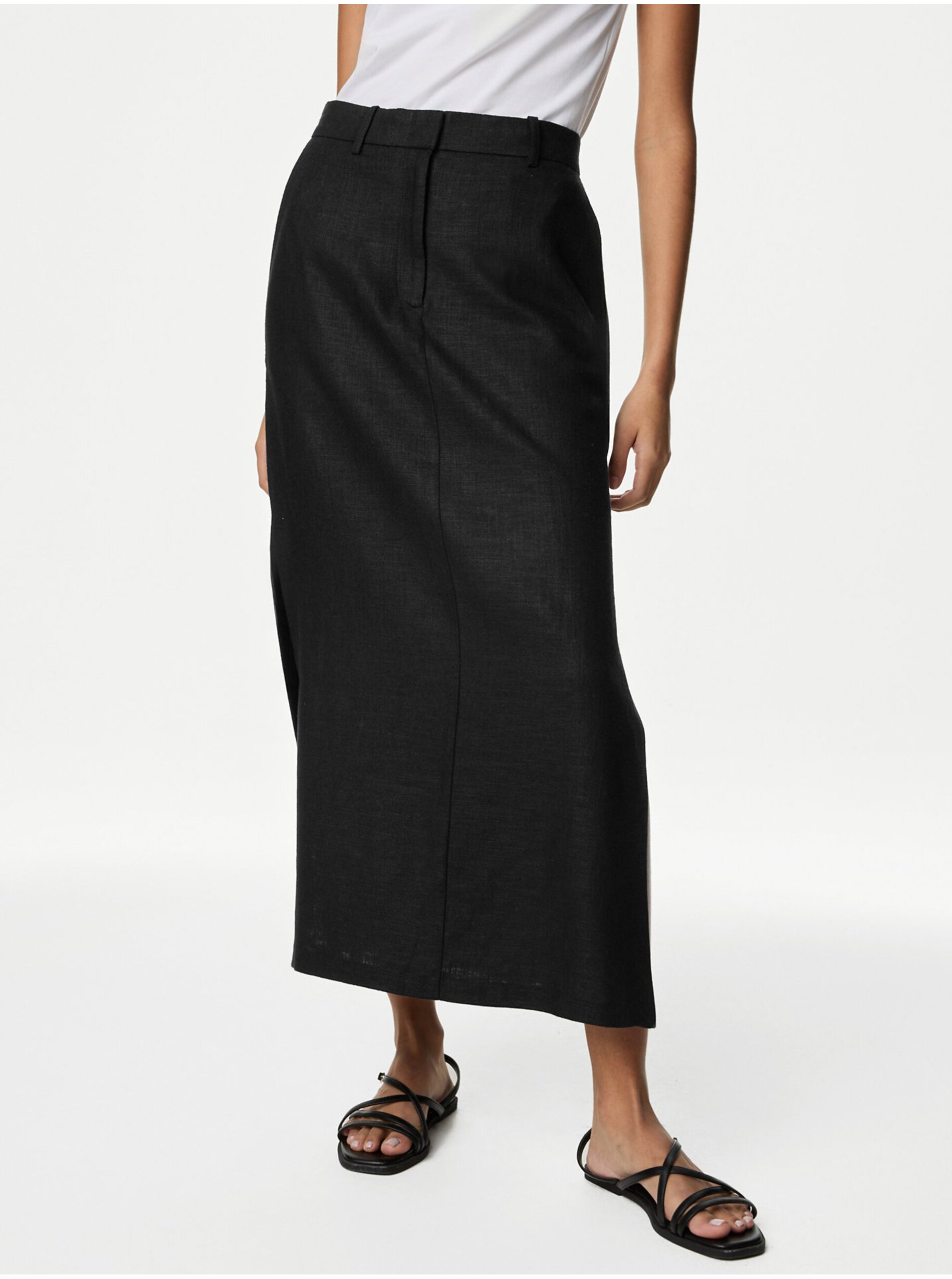 Lacno Čierna dámska maxi sukňa s rozparkom po strane Marks & Spencer