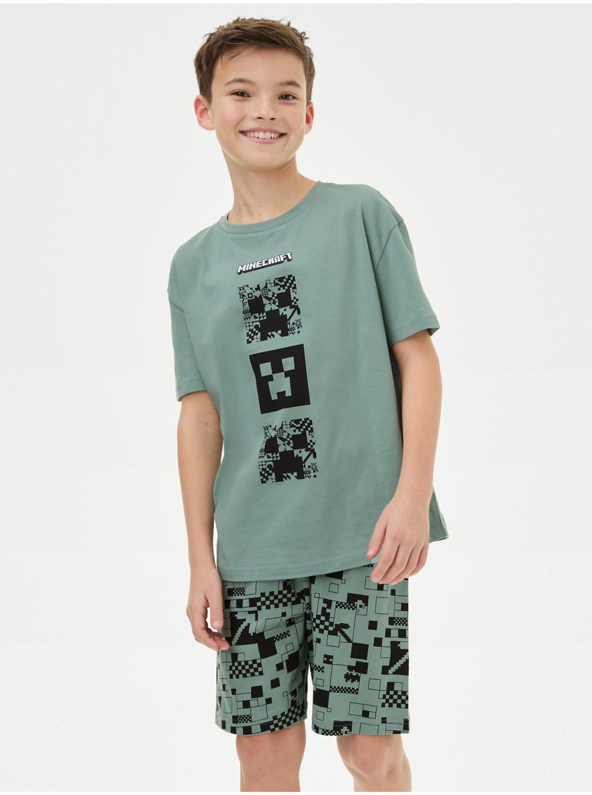 Levně Zelené klučičí pyžamo s motivem Minecraft Marks & Spencer