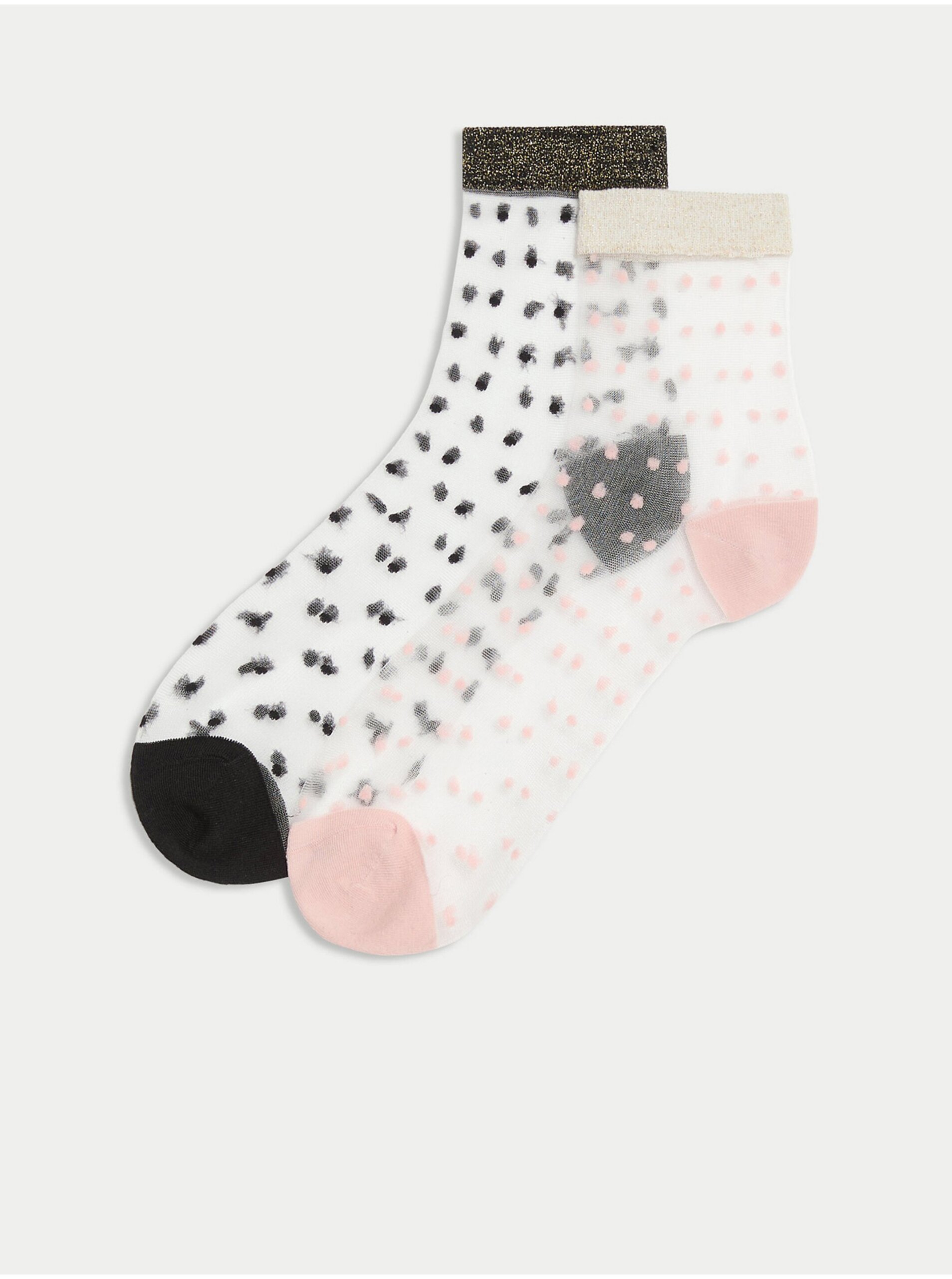 Lacno Súprava dvoch párov dámskych vzorovaných priesvitných ponožiek v čiernej a ružovej farbe Marks & Spencer