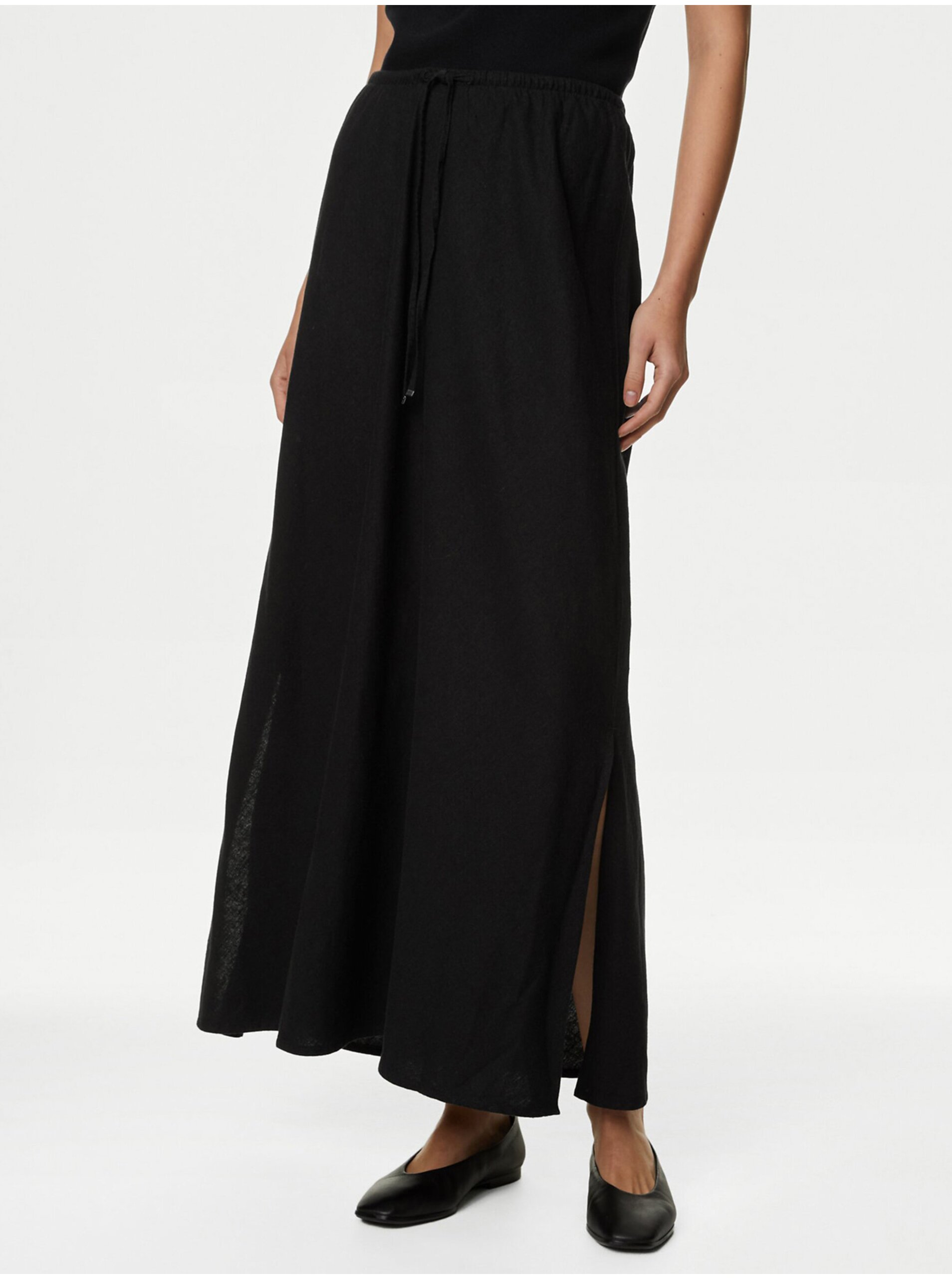 Lacno Čierna dámska sukňa s prímesou ľanu Marks & Spencer