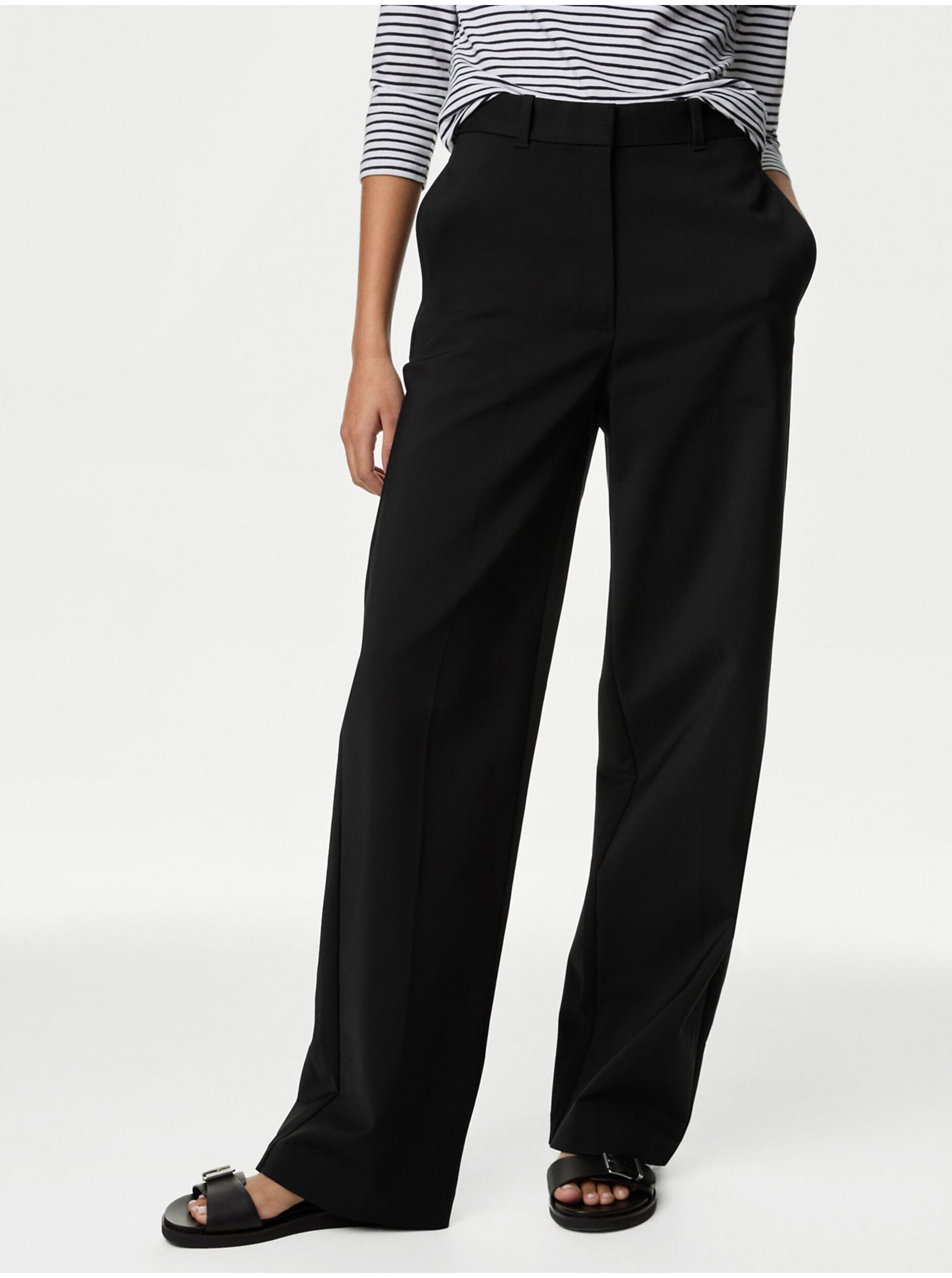Levně Černé dámské široké kalhoty Marks & Spencer
