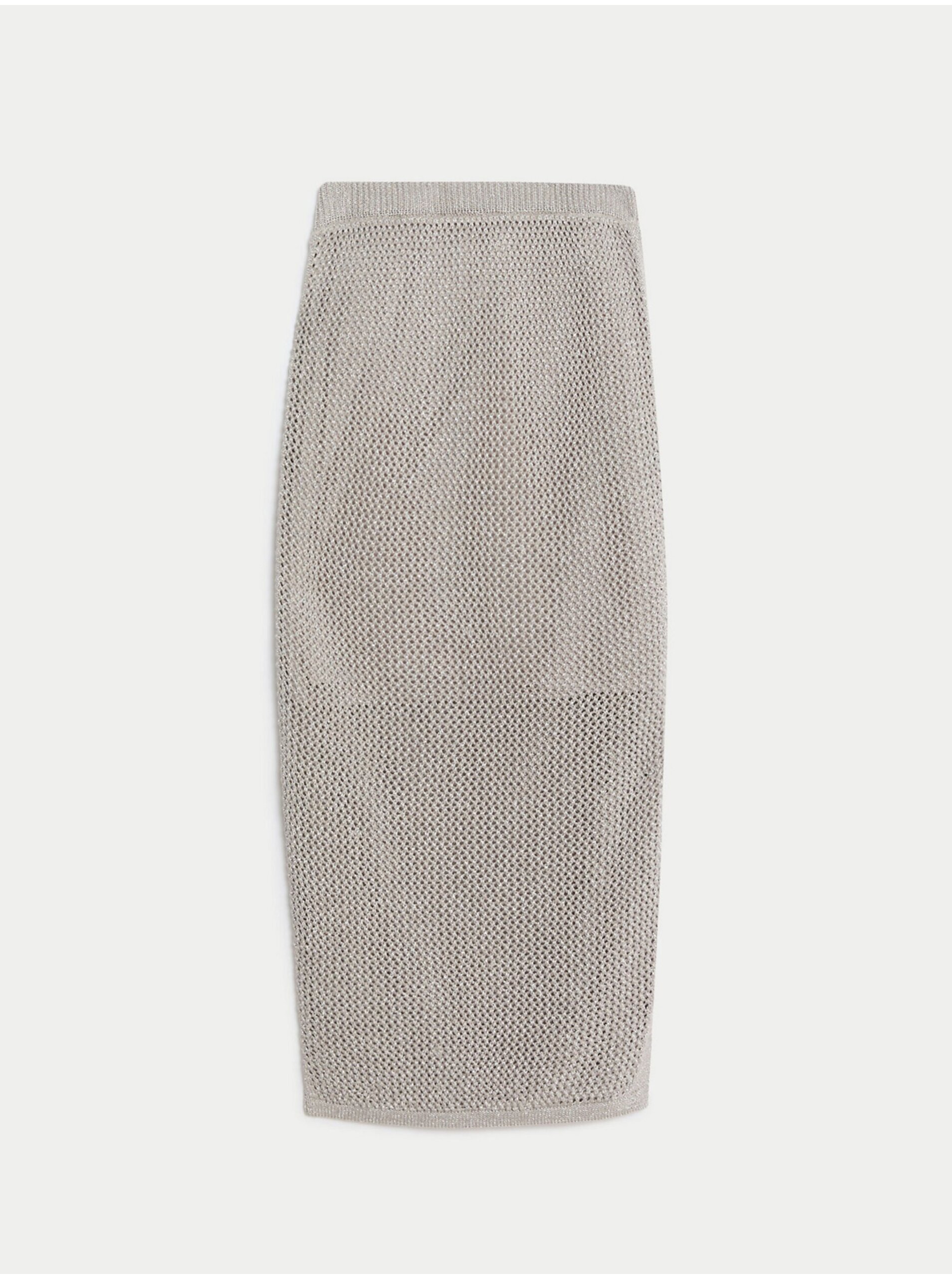 Lacno Dámska pletená midi sukňa v striebornej farbe Marks & Spencer