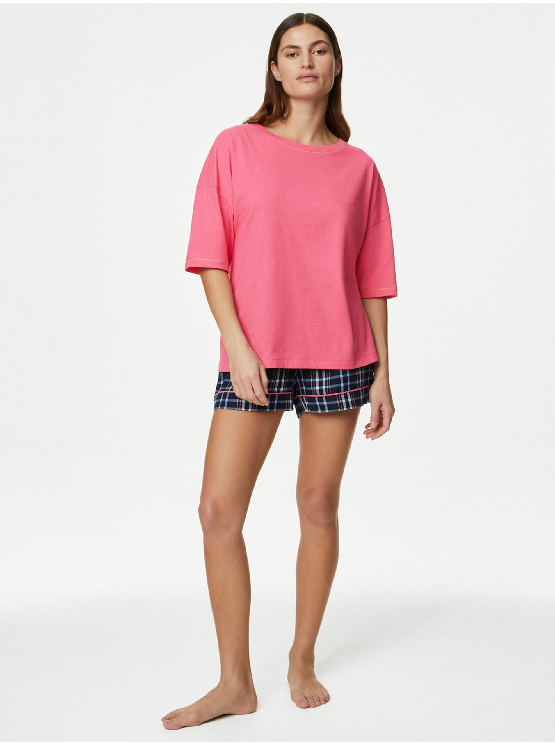 Levně Růžovo-modré dámské pyžamo Marks & Spencer