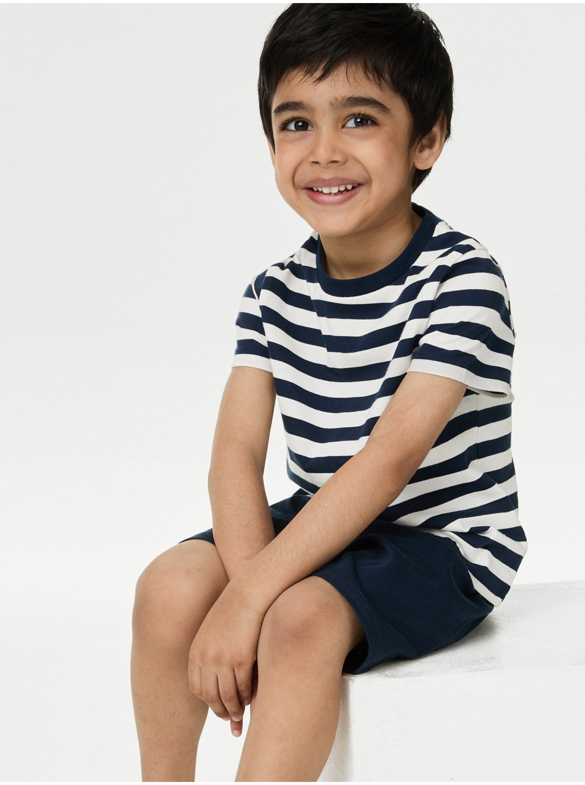 Lacno Tmavomodré chlapčenské pruhované pyžamo Marks & Spencer