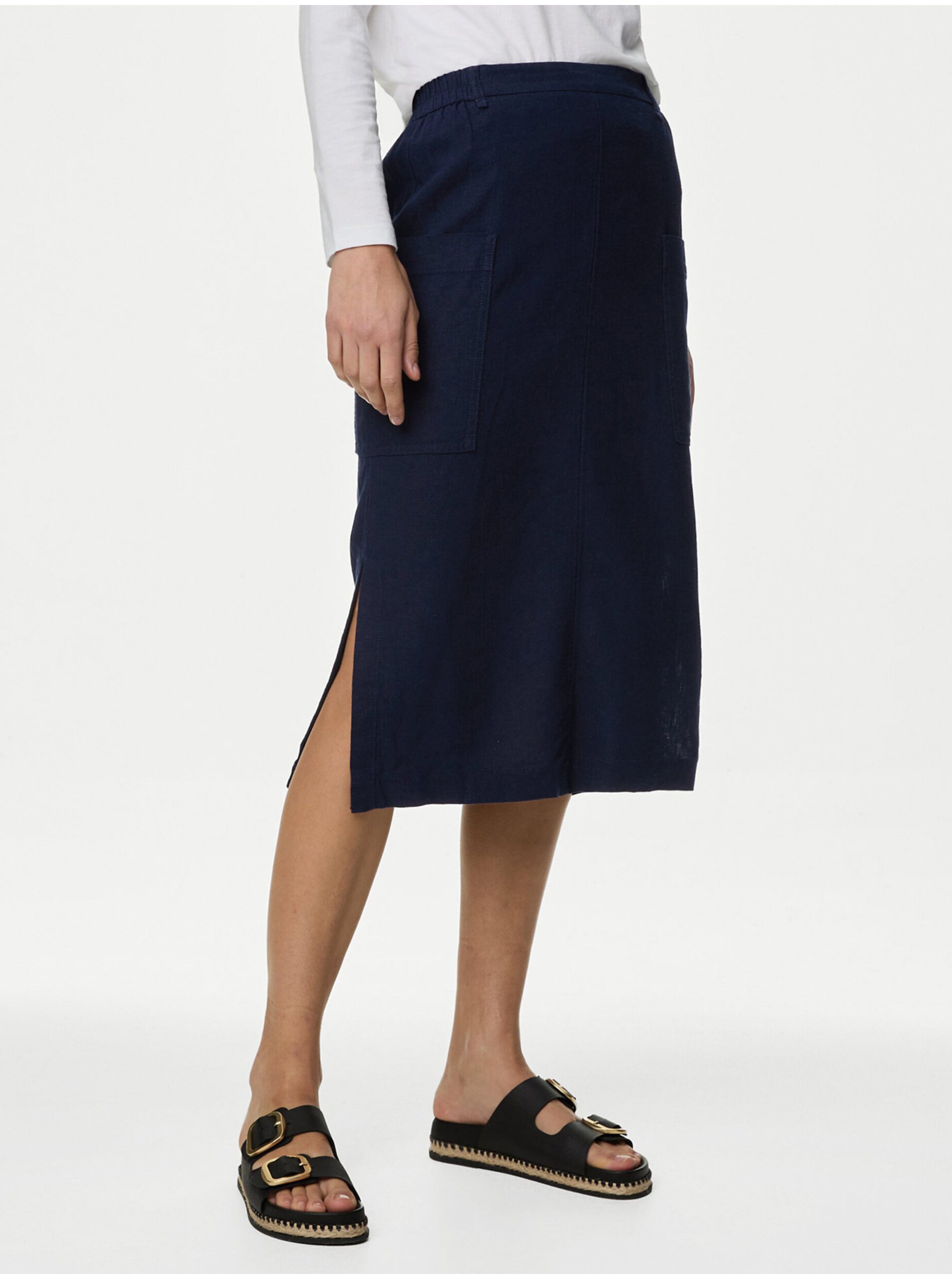 Lacno Tmavomodrá dámska midi sukňa Marks & Spencer
