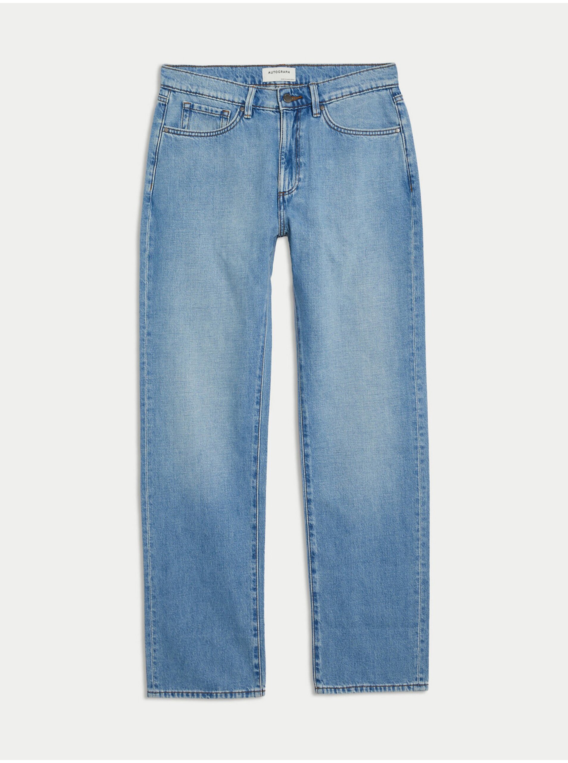Levně Modré pánské džíny s rovnými nohavicemi Marks & Spencer