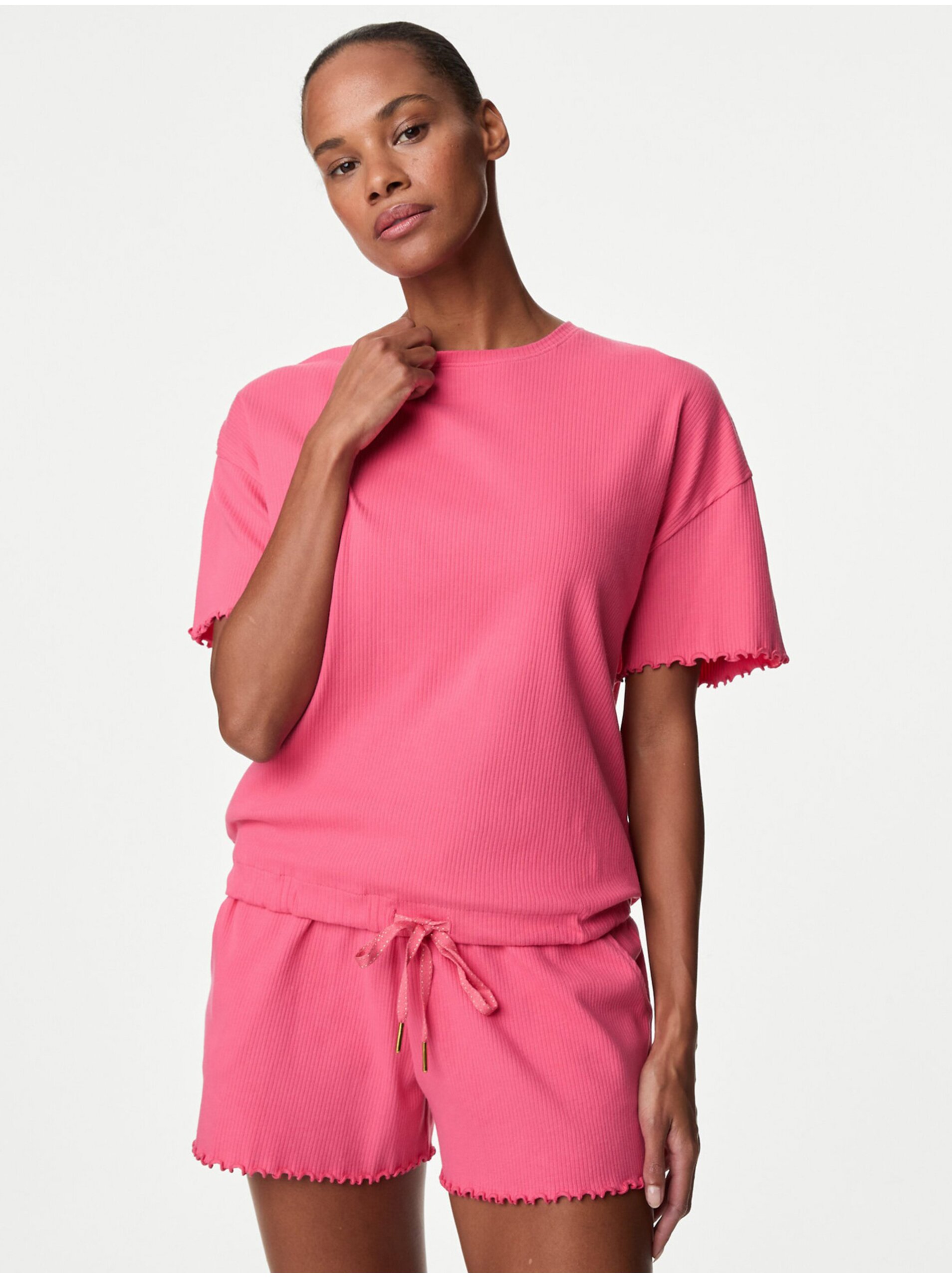 Levně Růžové dámské žebrované tričko se stahovací šňůrkou Marks & Spencer