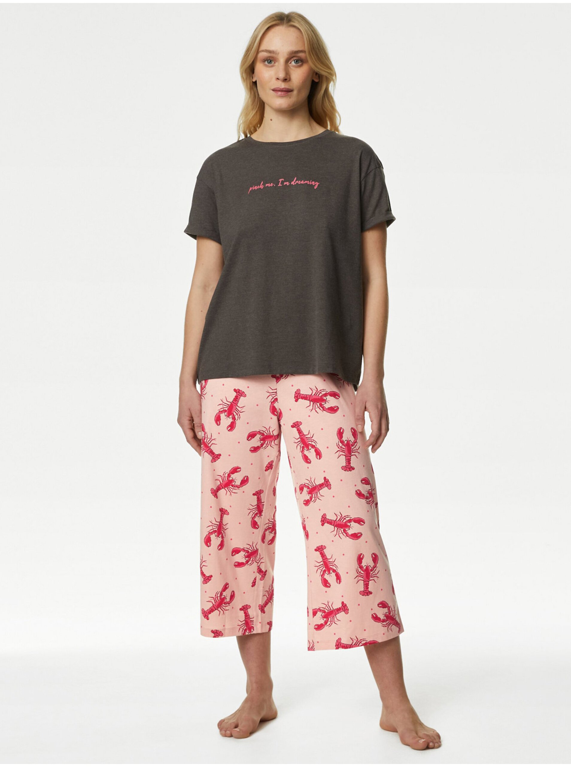 Levně Růžovo-šedé dámské vzorované pyžamo Marks & Spencer