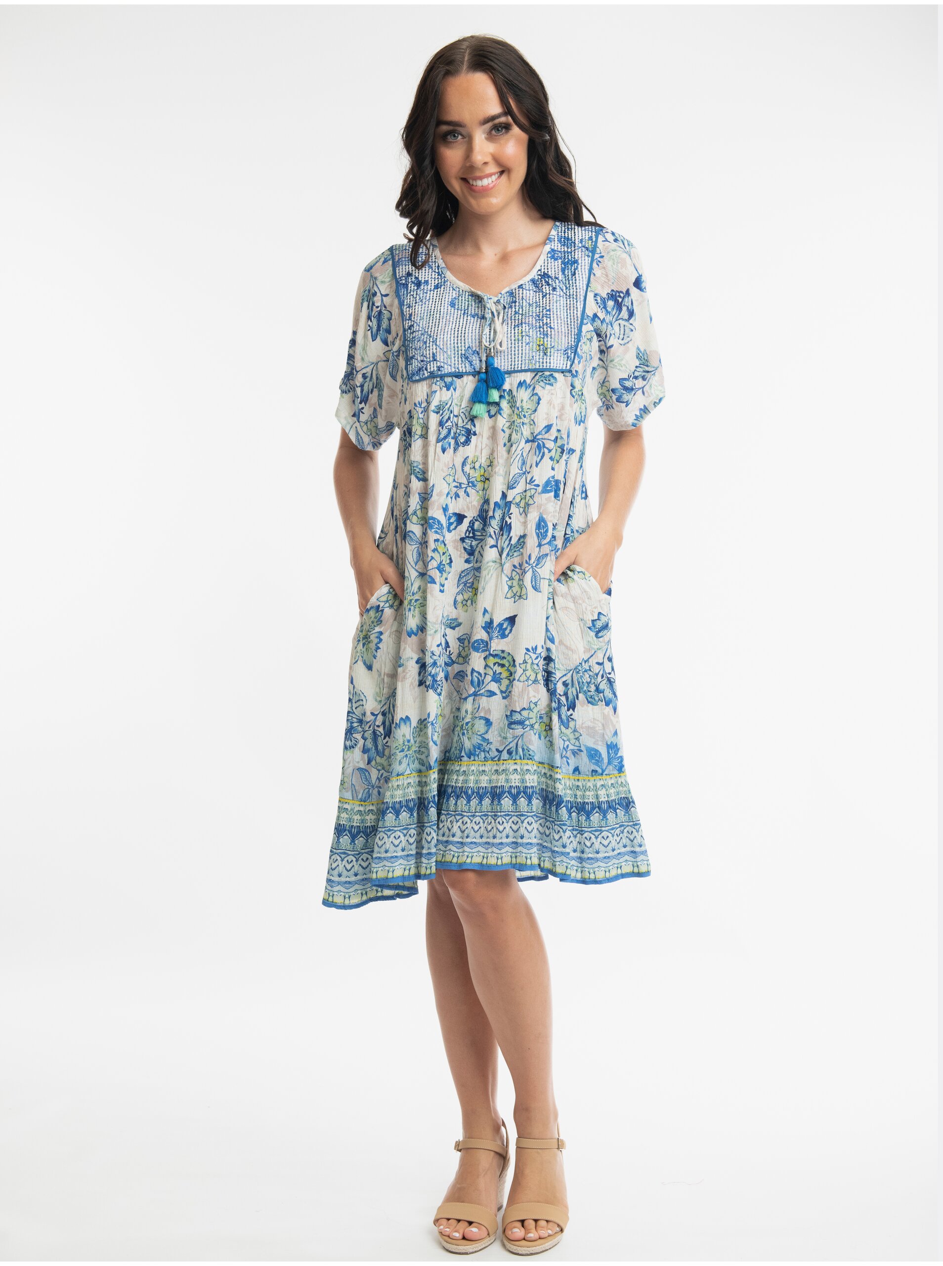 E-shop Svetlomodré dámske kvetované šaty Orientique Rhodes