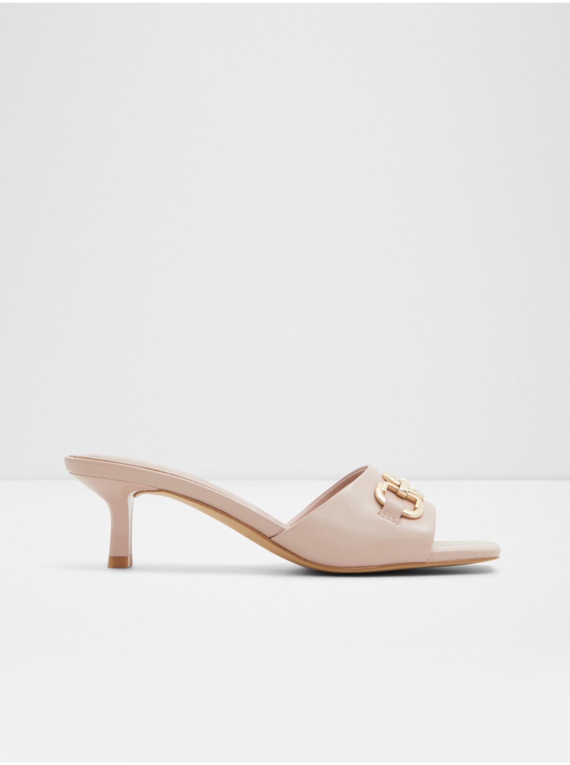 Levně Světle růžové dámské kožené pantofle na podpatku ALDO Naida