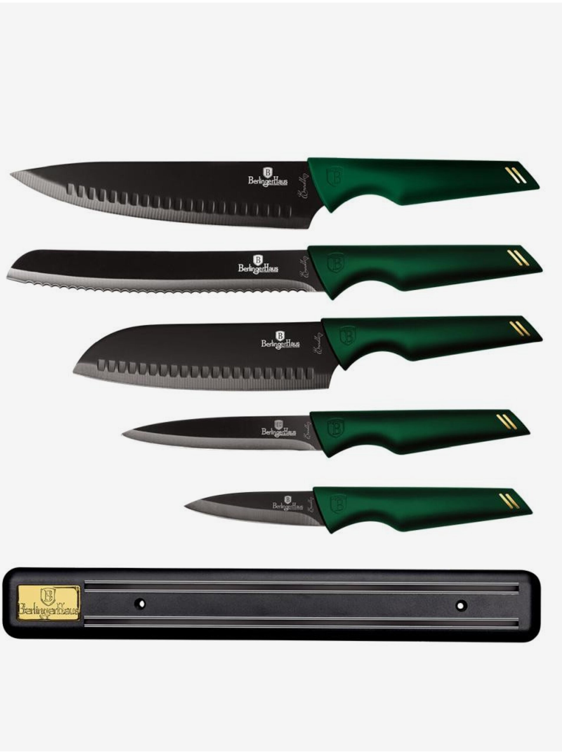 Lacno Súprava piatich nožov s nepriľnavým povrchom a magnetickým držiakom BERLINGERHAUS Emerald Collection