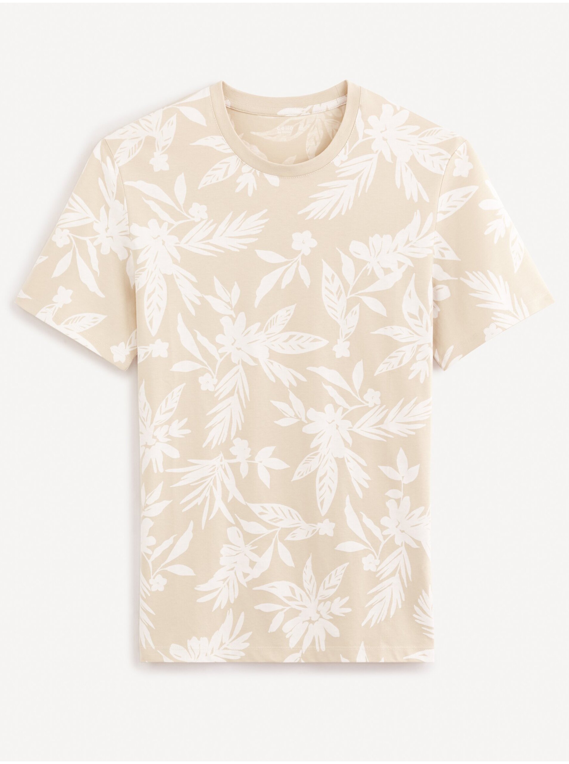 Levně Béžové pánské květované tričko Celio