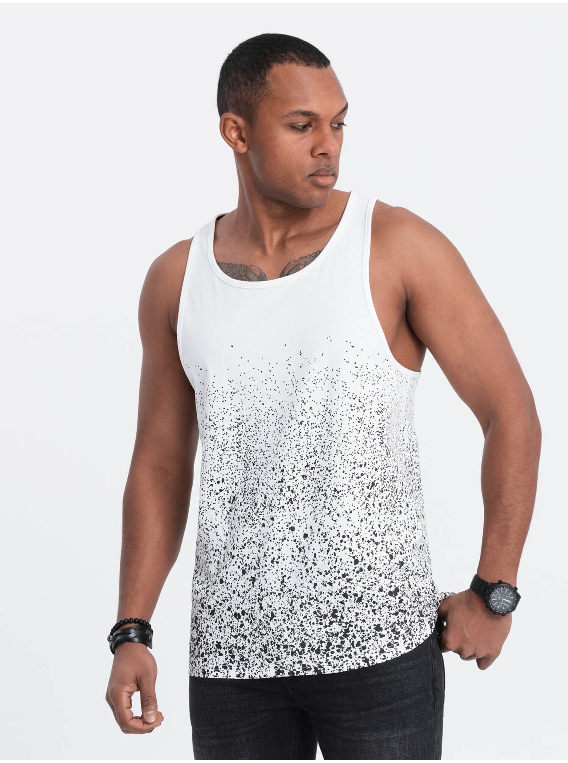Levně Bílé pánské tílko s potiskem Ombre Clothing