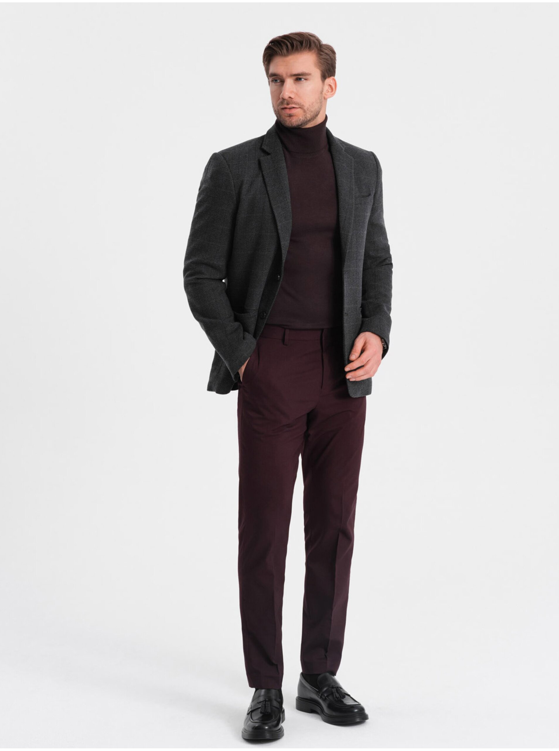 Lacno Čierne pánske žakárové sako Ombre Clothing