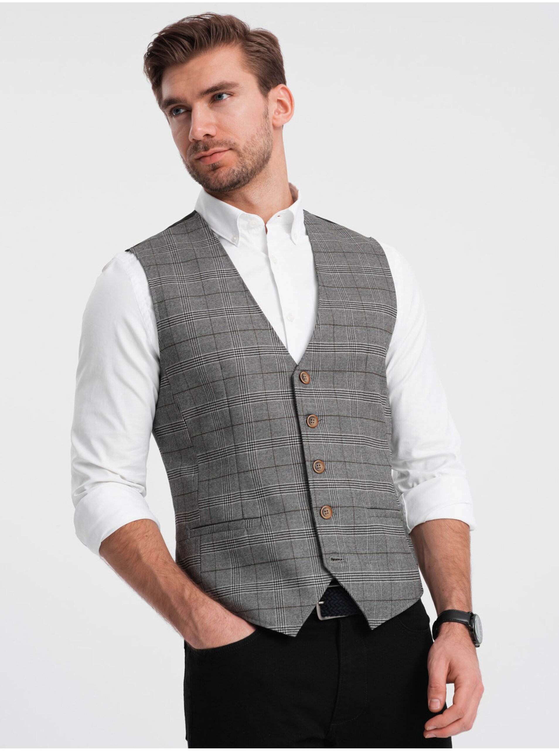 Šedá pánská vesta bez klop Ombre Clothing