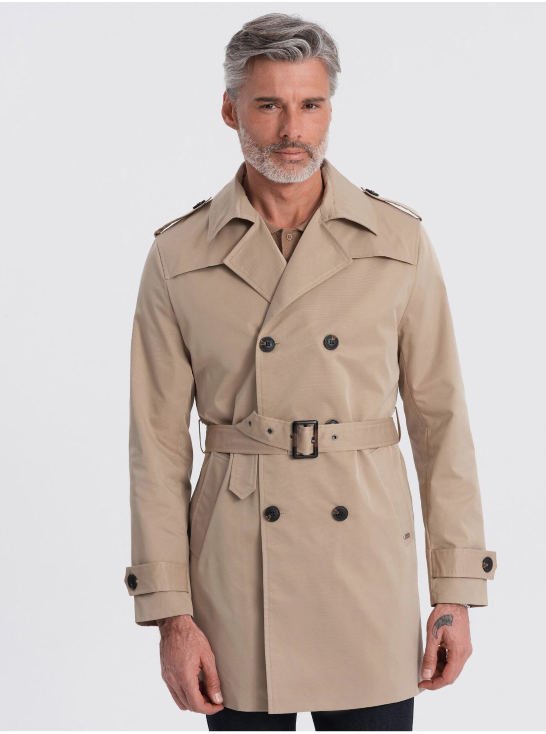 Levně Béžový pánský lehký kabát Ombre Clothing