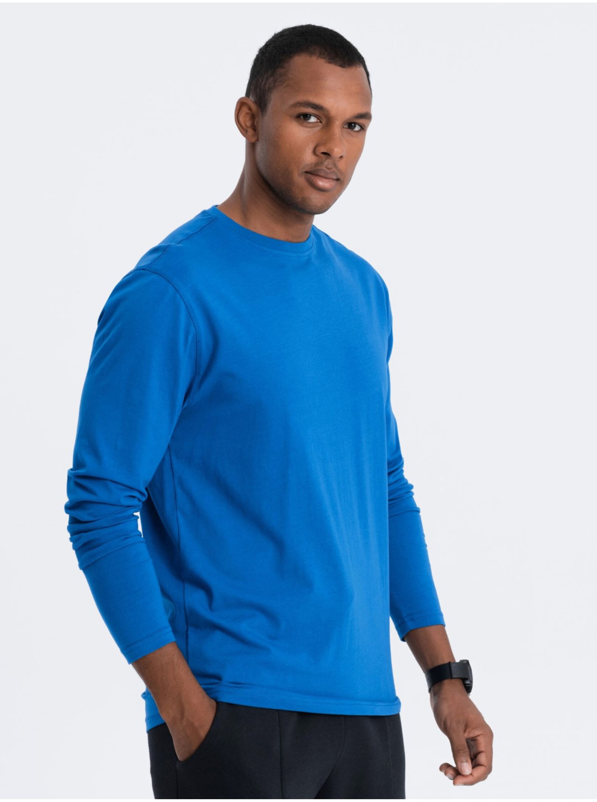 Levně Modré pánské basic tričko Ombre Clothing