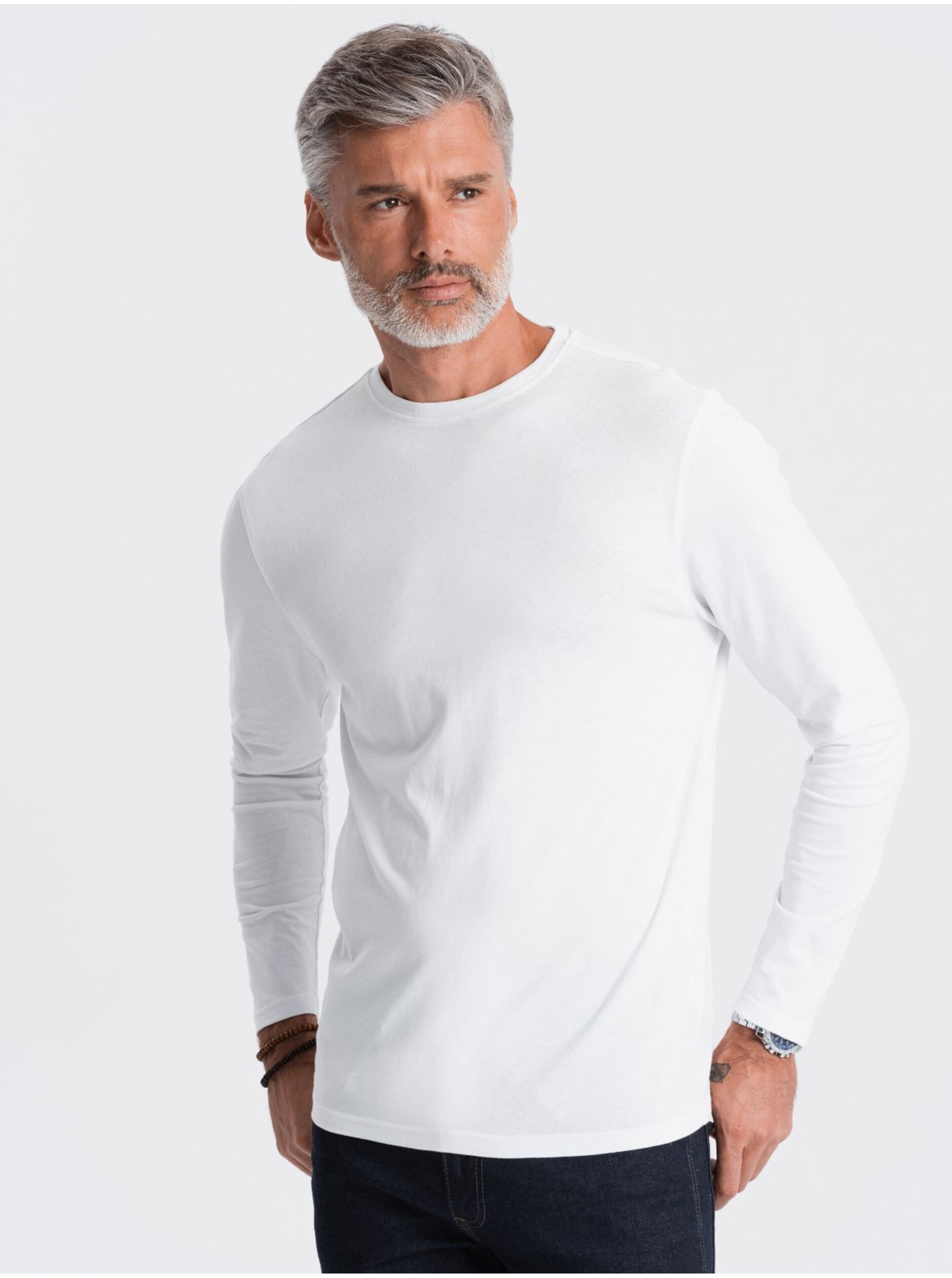 Levně Bílé pánské basic tričko Ombre Clothing