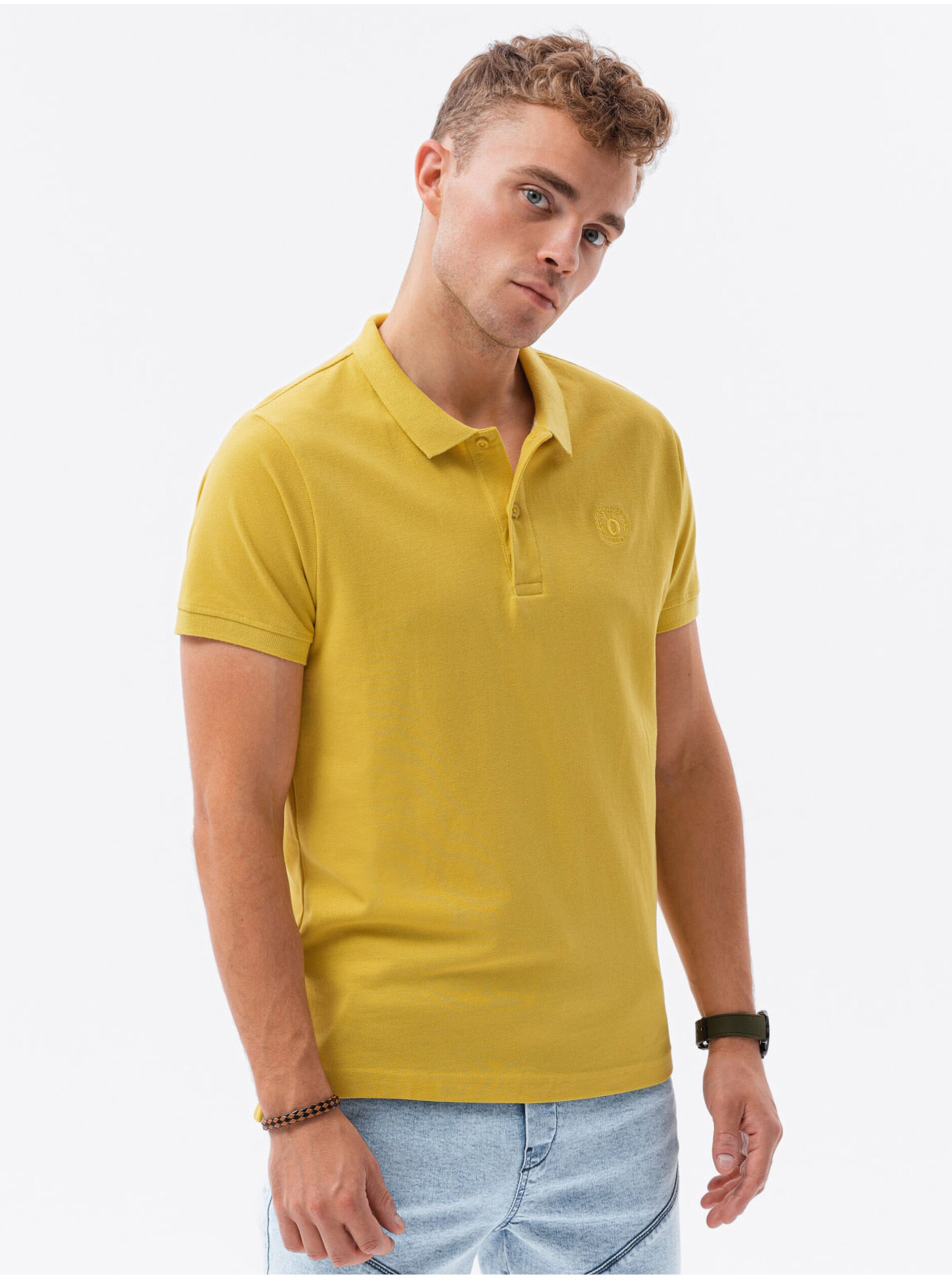 Levně Žluté pánské polo tričko Ombre Clothing
