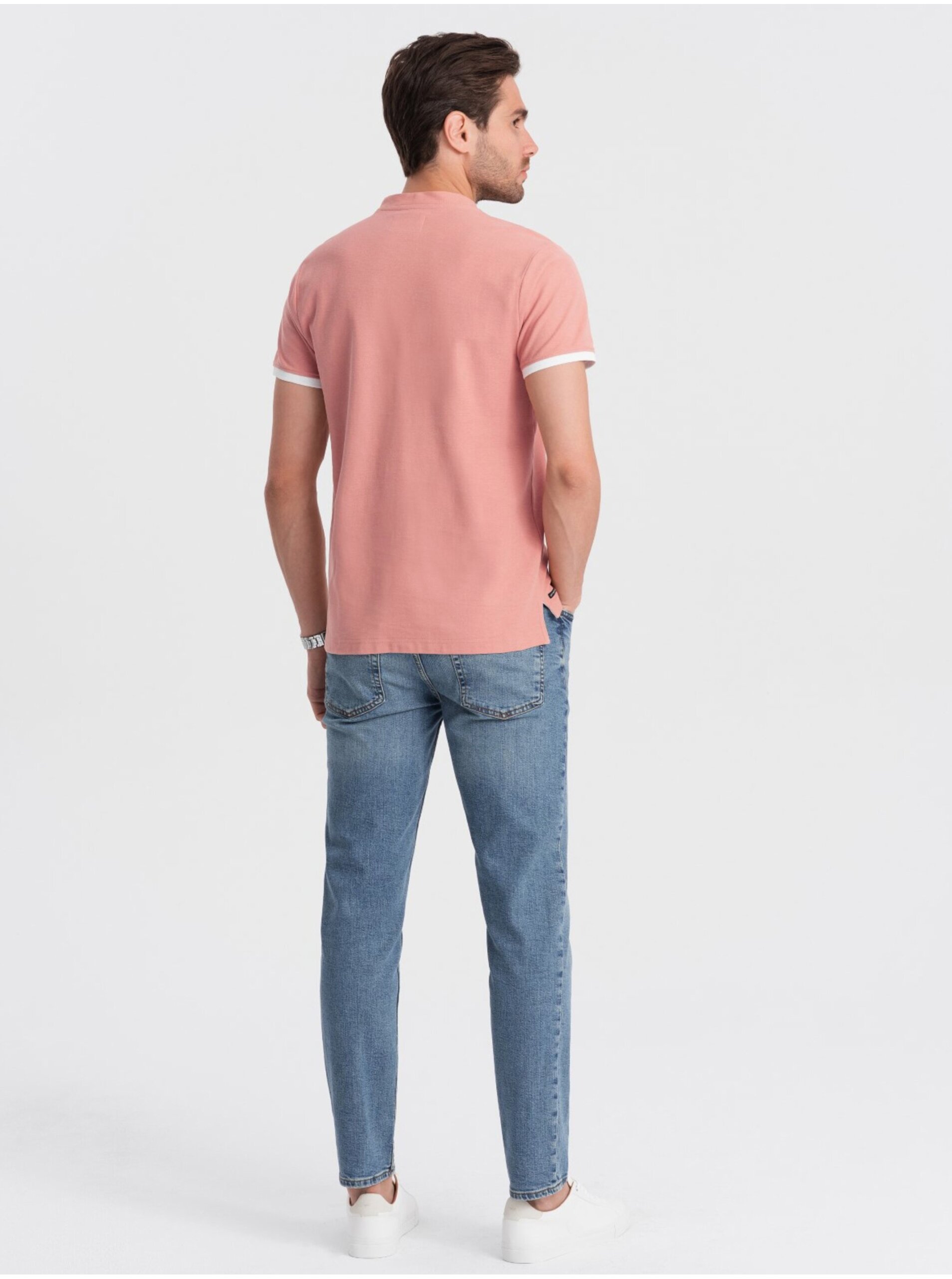 Starorůžové pánské polo tričko Ombre Clothing