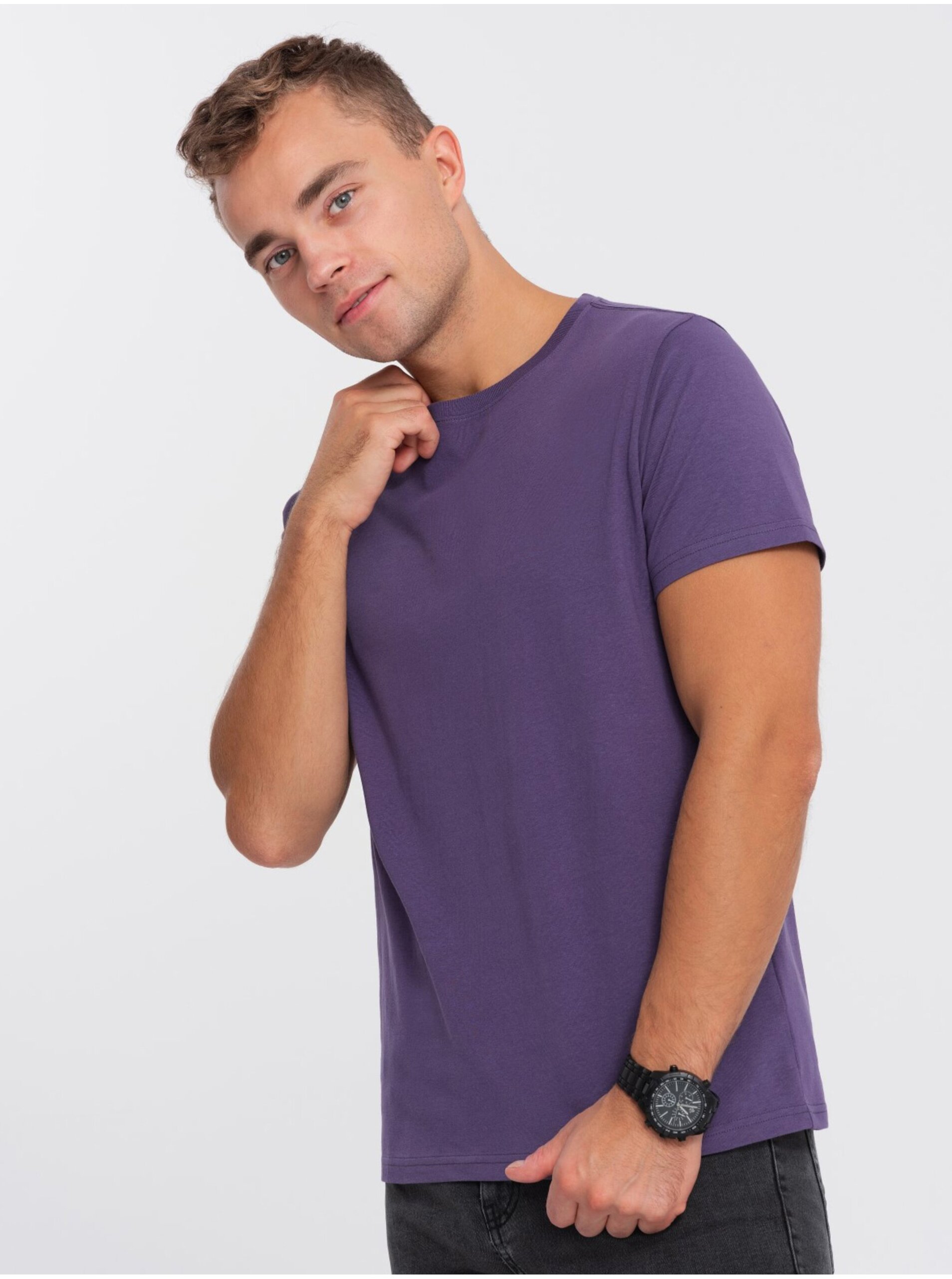 E-shop Fialové pánske basic tričko Ombre Clothing
