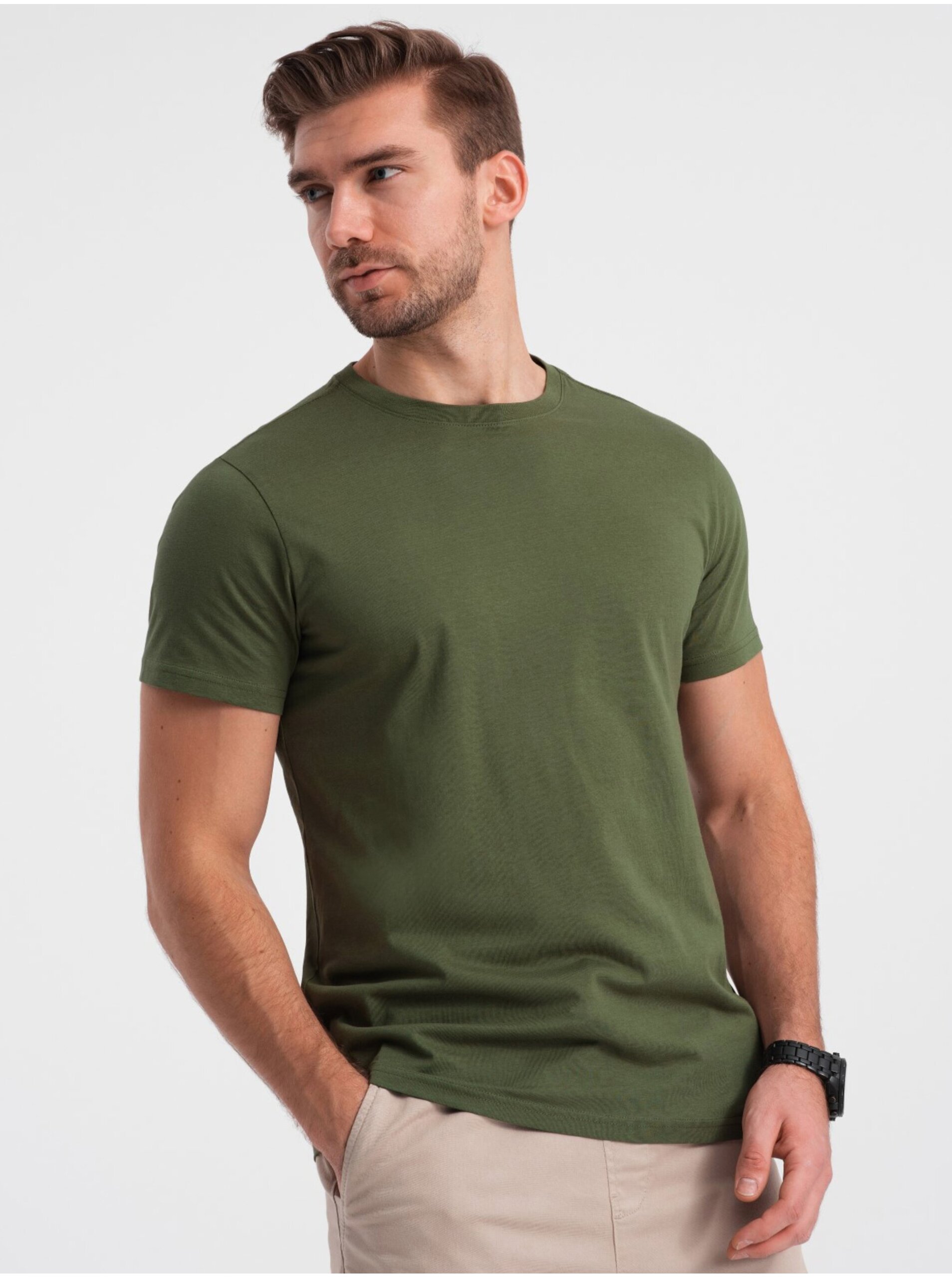 Lacno Zelené pánske basic tričko Ombre Clothing