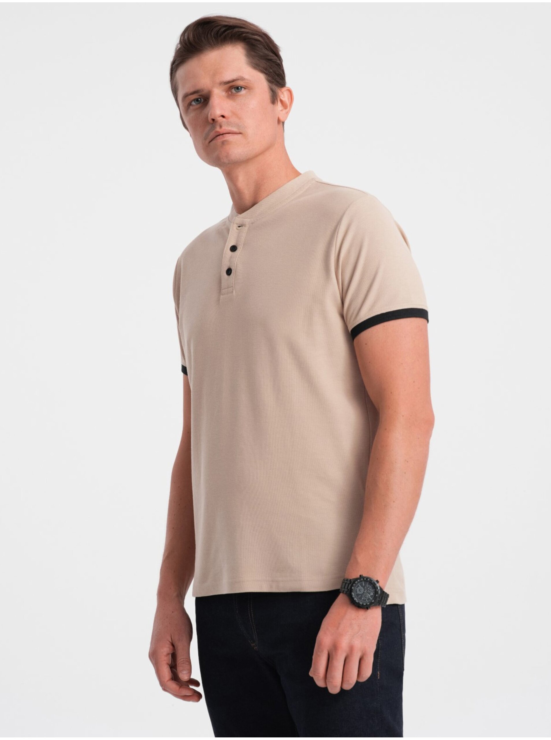 E-shop Béžové pánske polo tričko Ombre Clothing