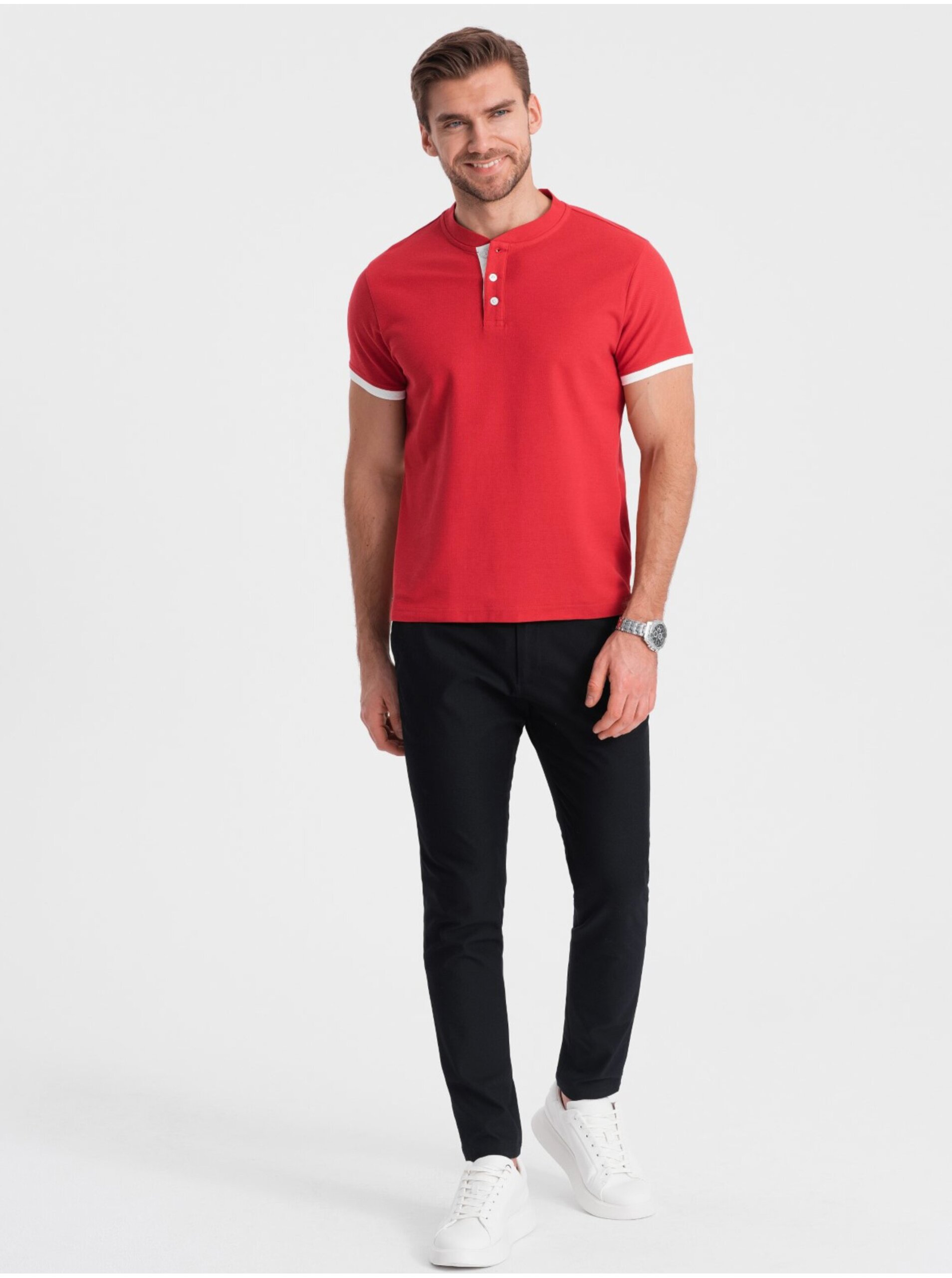 Lacno Červené pánske polo tričko Ombre Clothing
