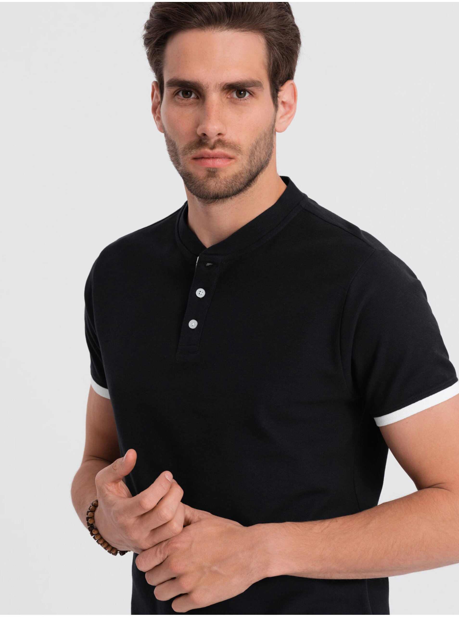 Lacno Čierne pánske polo tričko Ombre Clothing