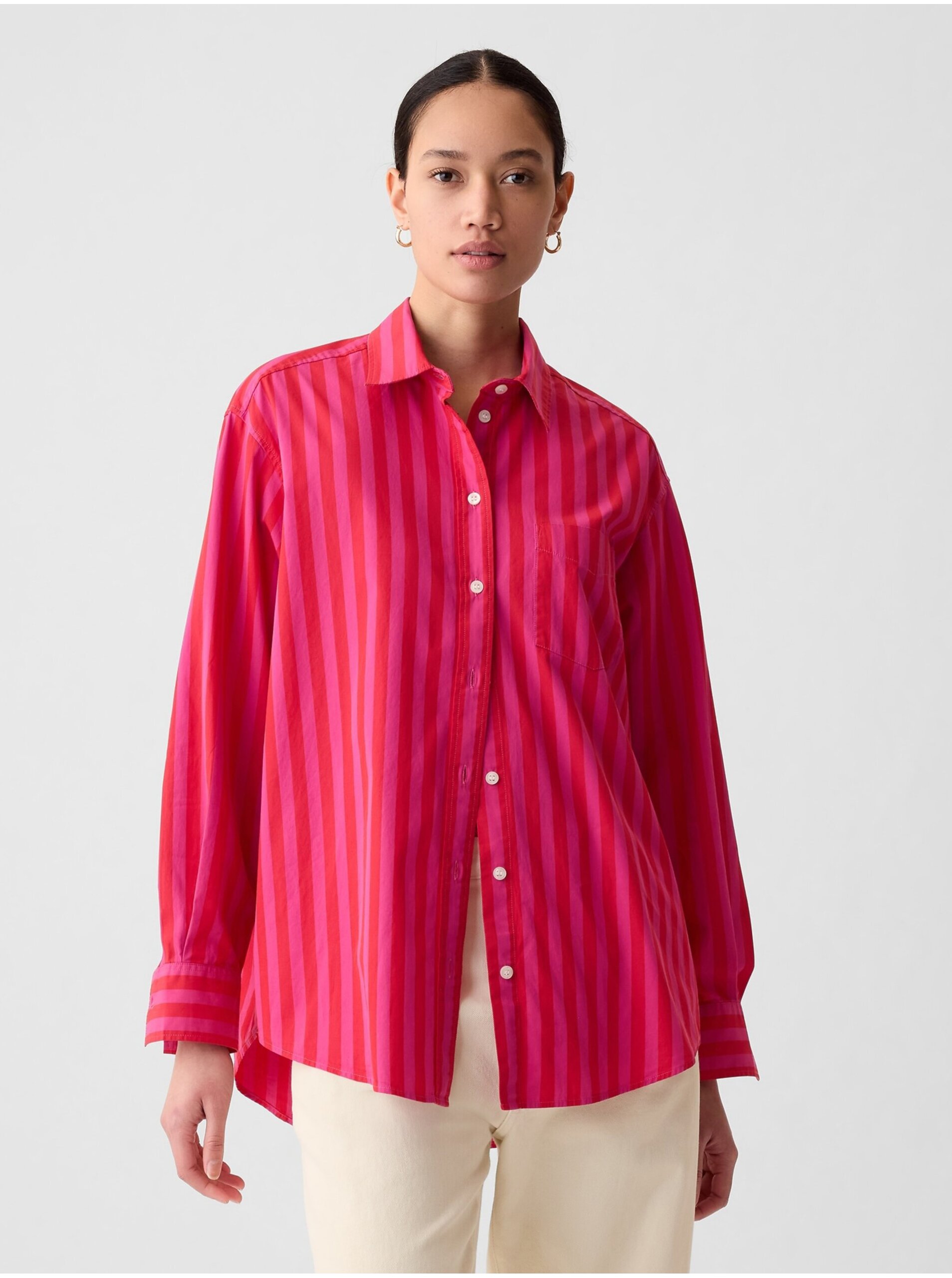 Levně Růžová dámská pruhovaná košile GAP