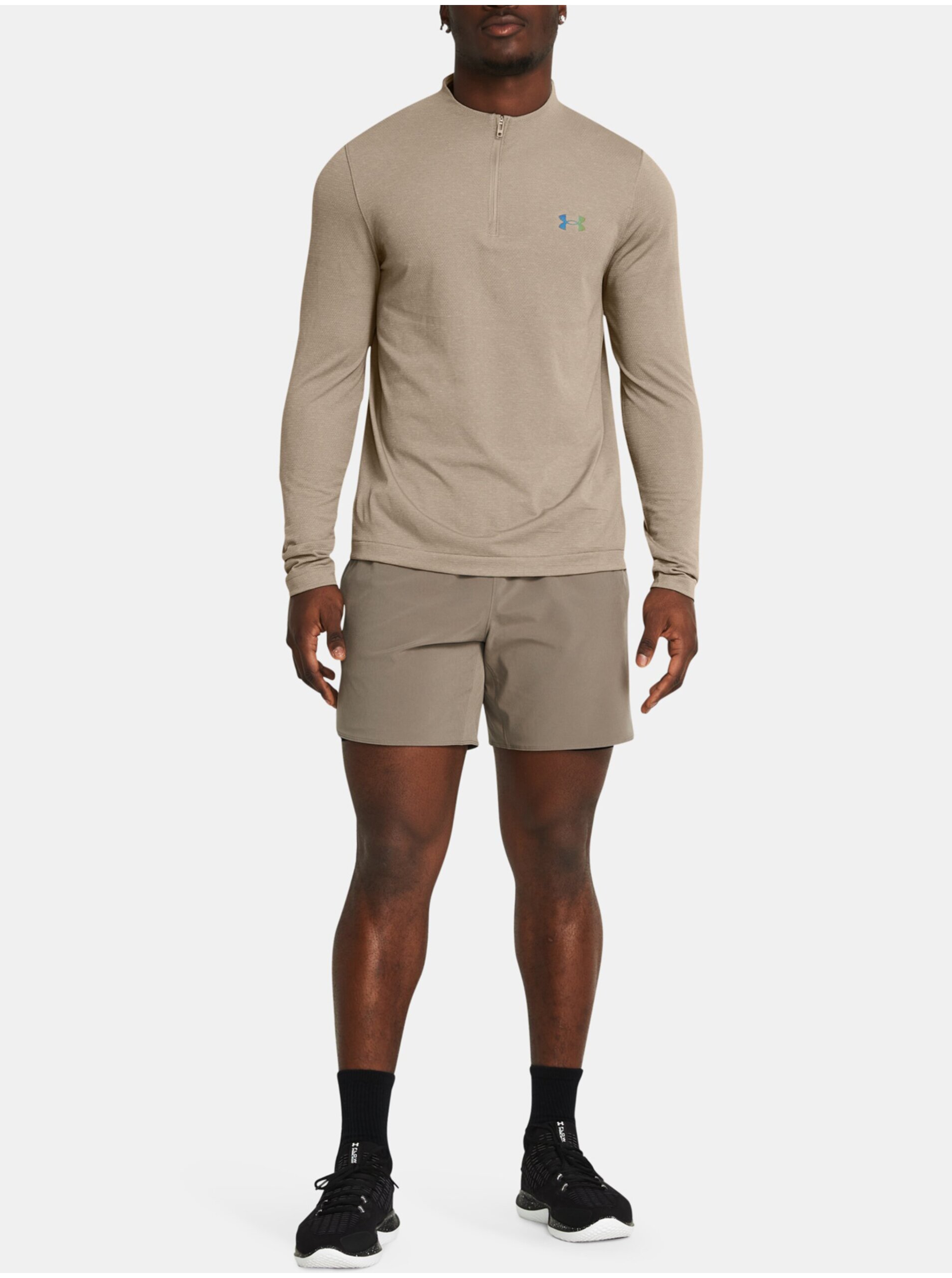 Levně Světle hnědé pánské tričko Under Armour Vanish Elite Seamless 1/4 Zip