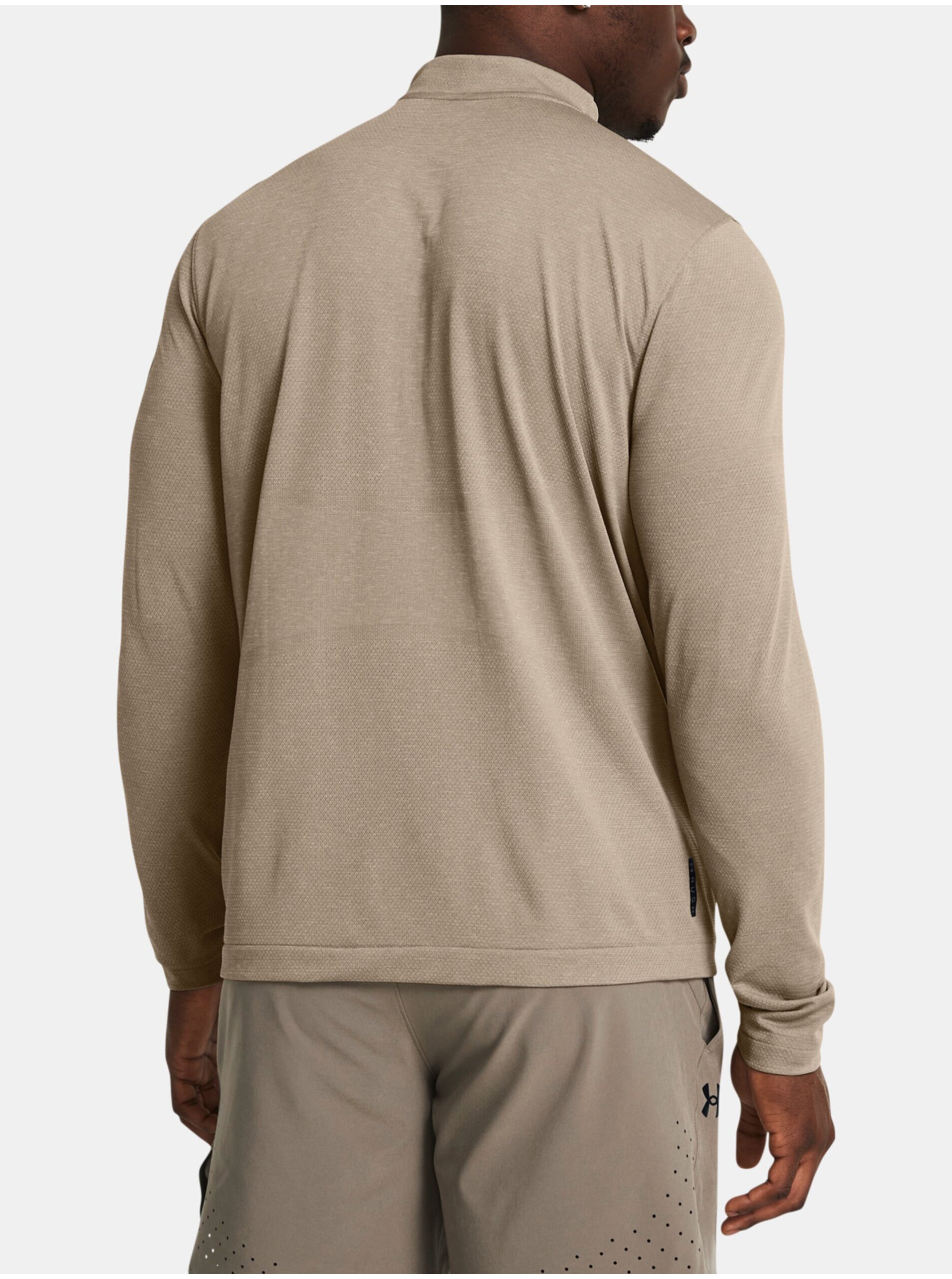 Světle hnědé pánské tričko Under Armour Vanish Elite Seamless 1/4 Zip