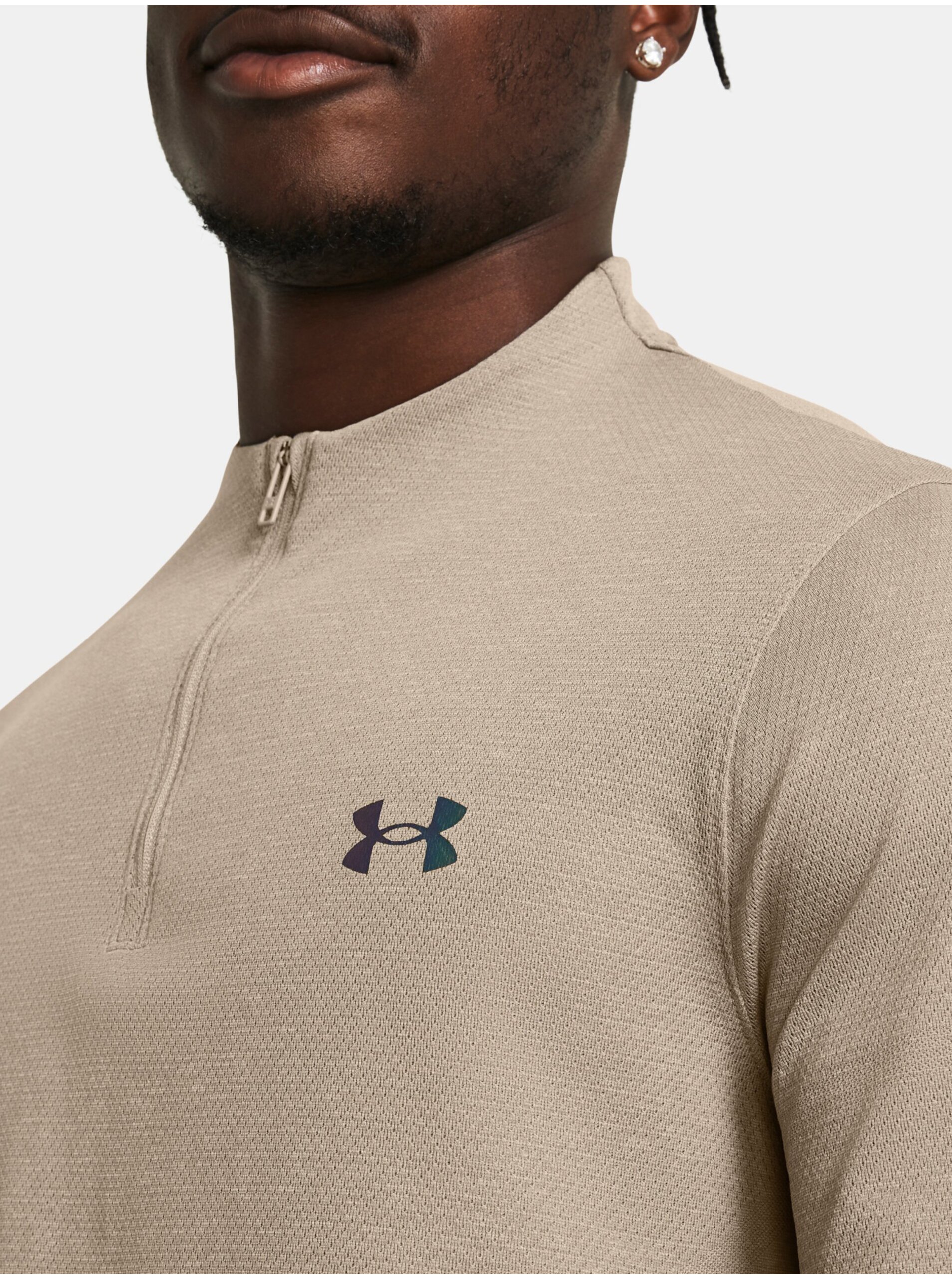 Světle hnědé pánské tričko Under Armour Vanish Elite Seamless 1/4 Zip