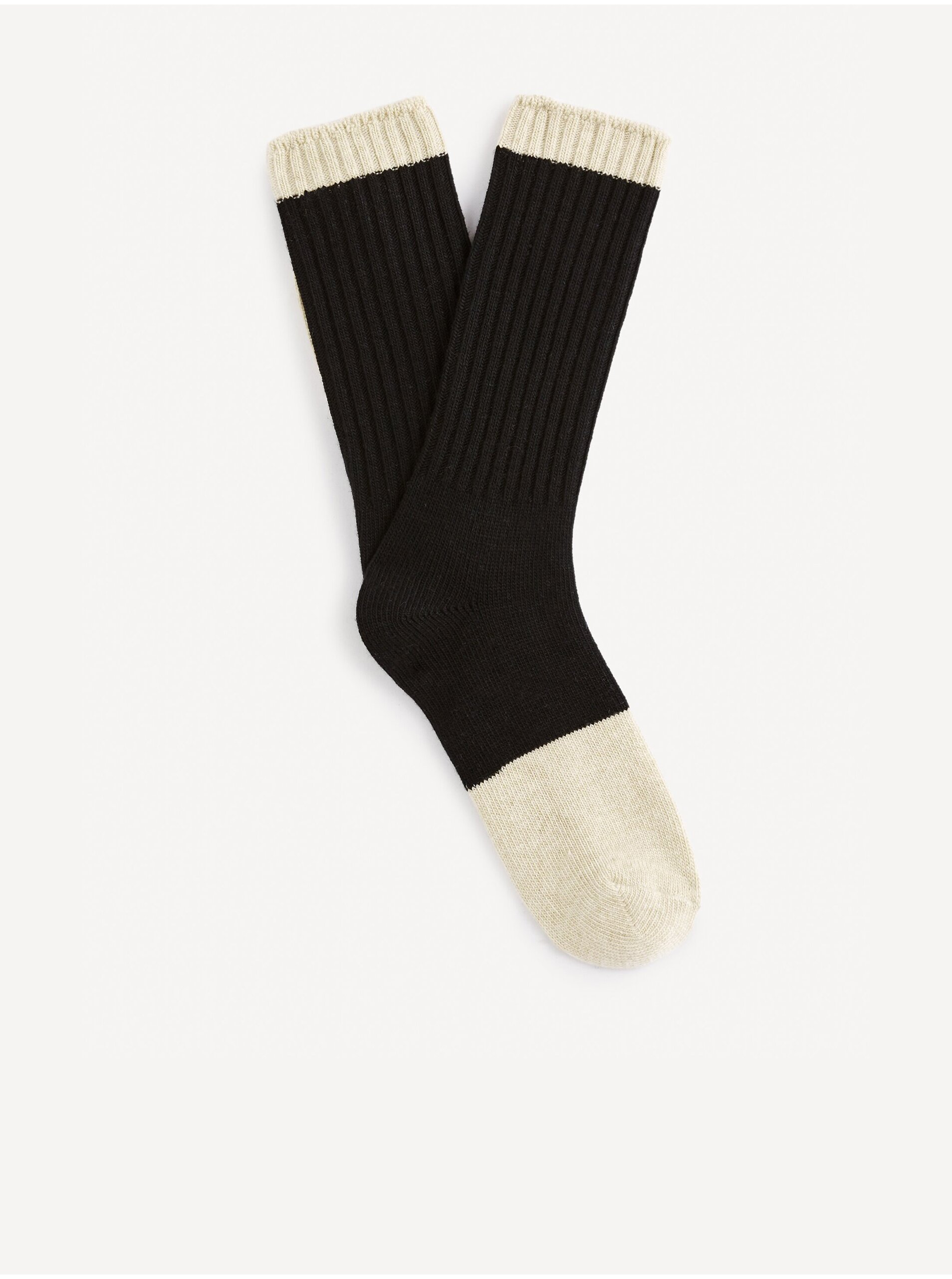 Levně Béžovo-černé vysoké ponožky Celio Fisobloco