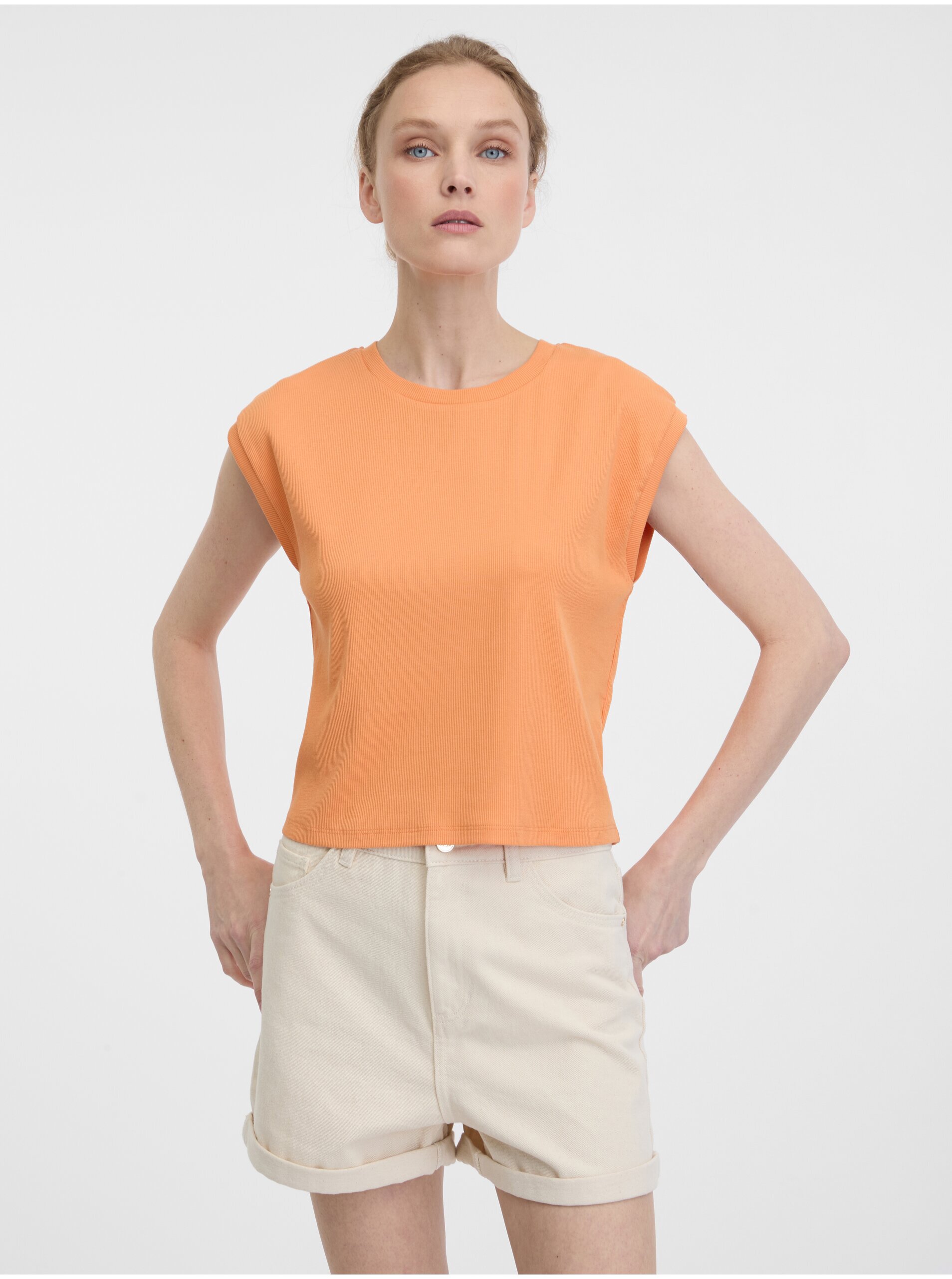 Levně Oranžové dámské crop tričko s krátkým rukávem ORSAY