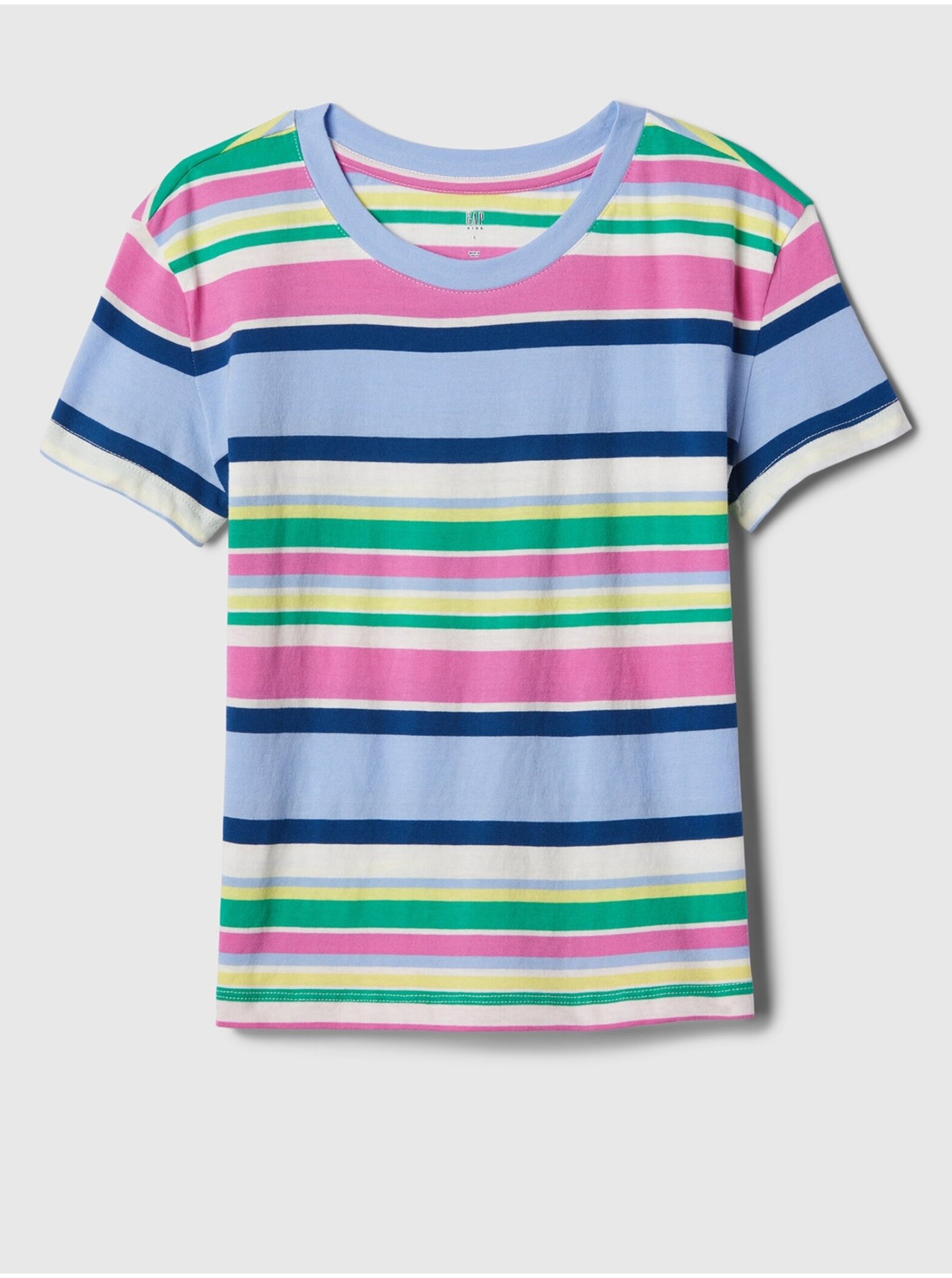Levně Modro-růžové holčičí pruhované tričko GAP