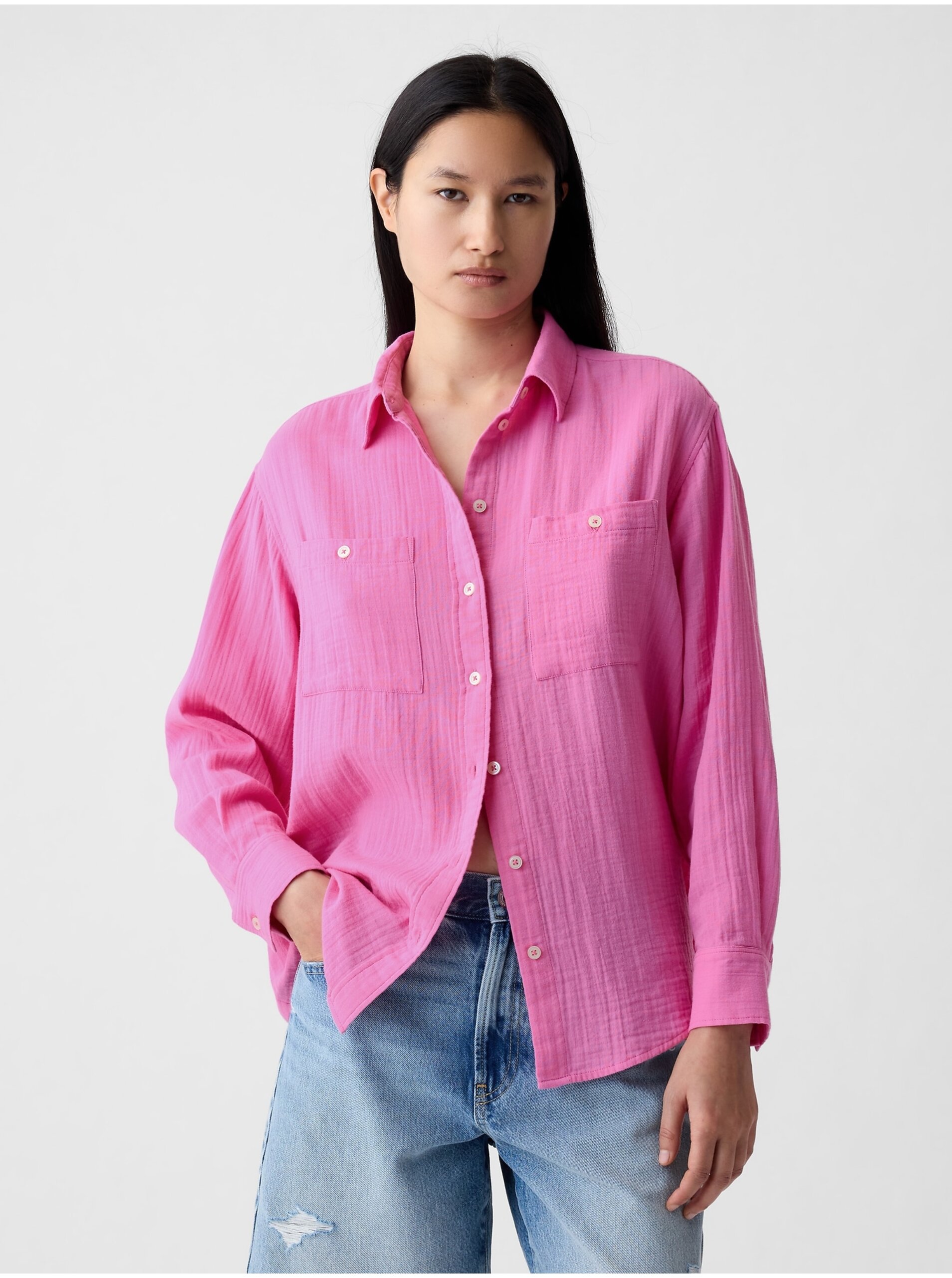 Levně Růžová dámská mušelínová oversize košile GAP
