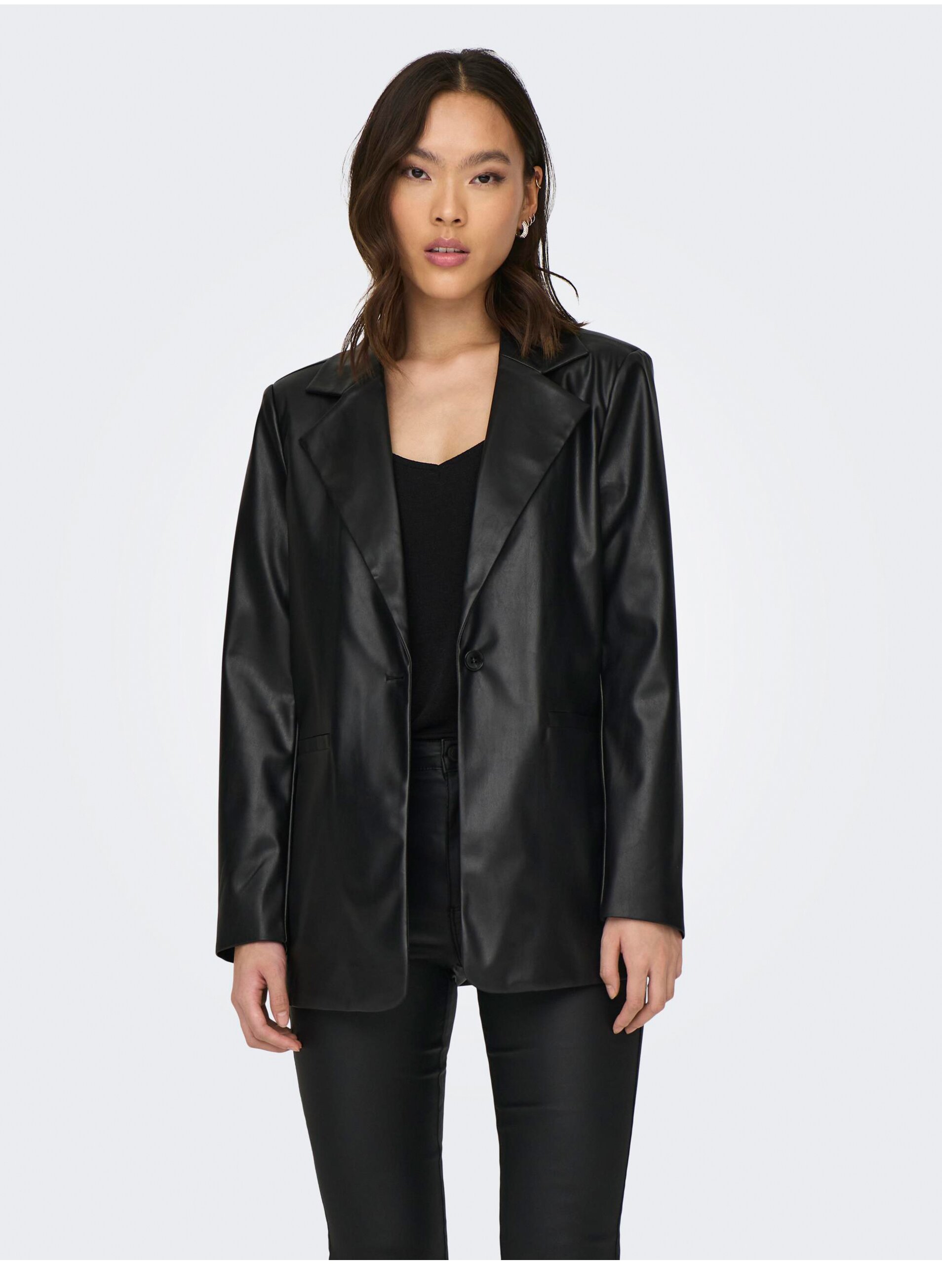 E-shop Čierne dámske koženkové sako JDY Fox