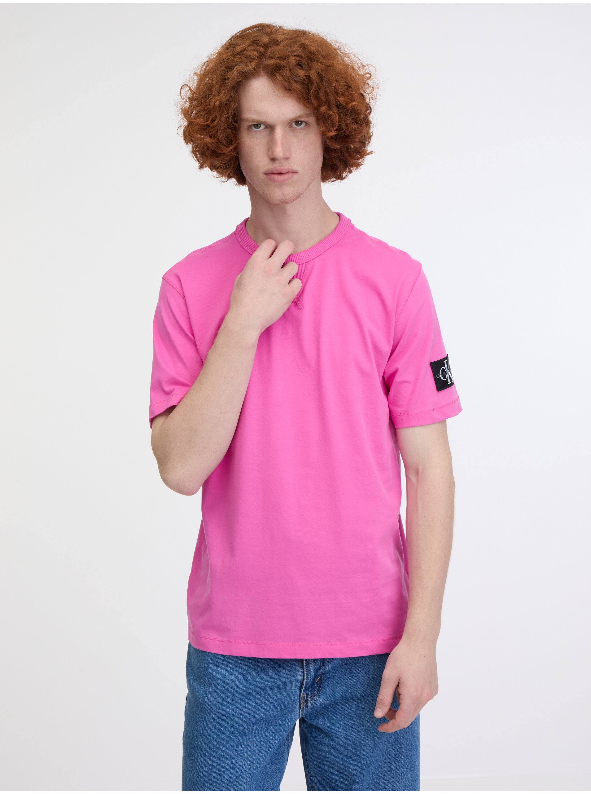 Lacno Ružové pánske tričko Calvin Klein Jeans Badge Regular Tee