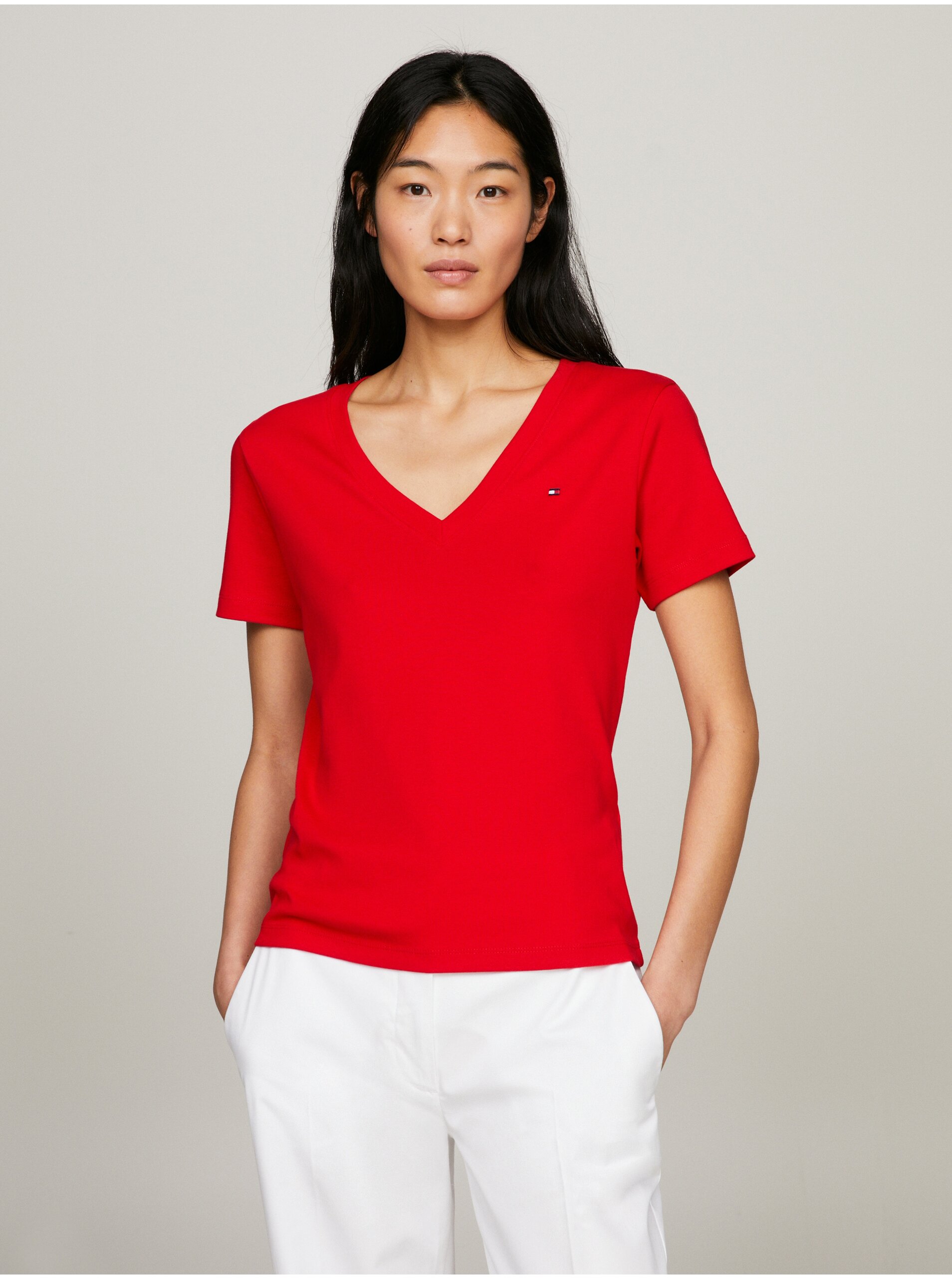 E-shop Červené dámske tričko Tommy Hilfiger New Slim Cody