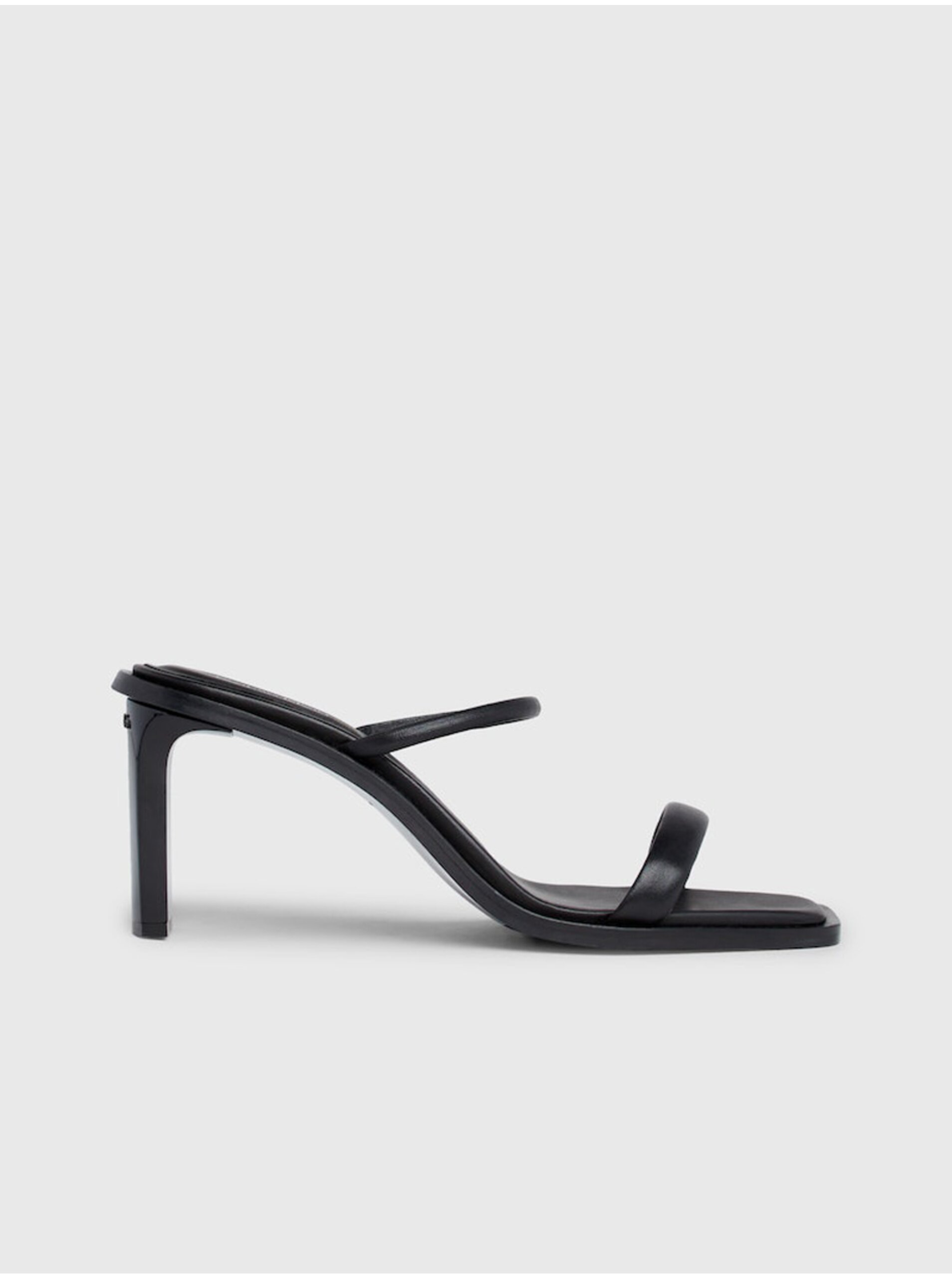 Levně Černé dámské kožené pantofle na podpatku Calvin Klein Heel Mule